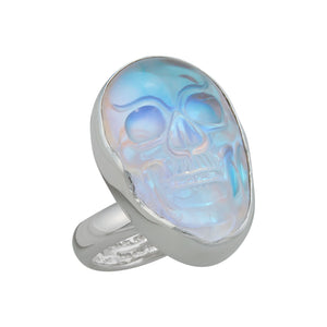 Sterling Silver Petite Luminite Skull Adjustable Ring | Charles Albert Jewelry