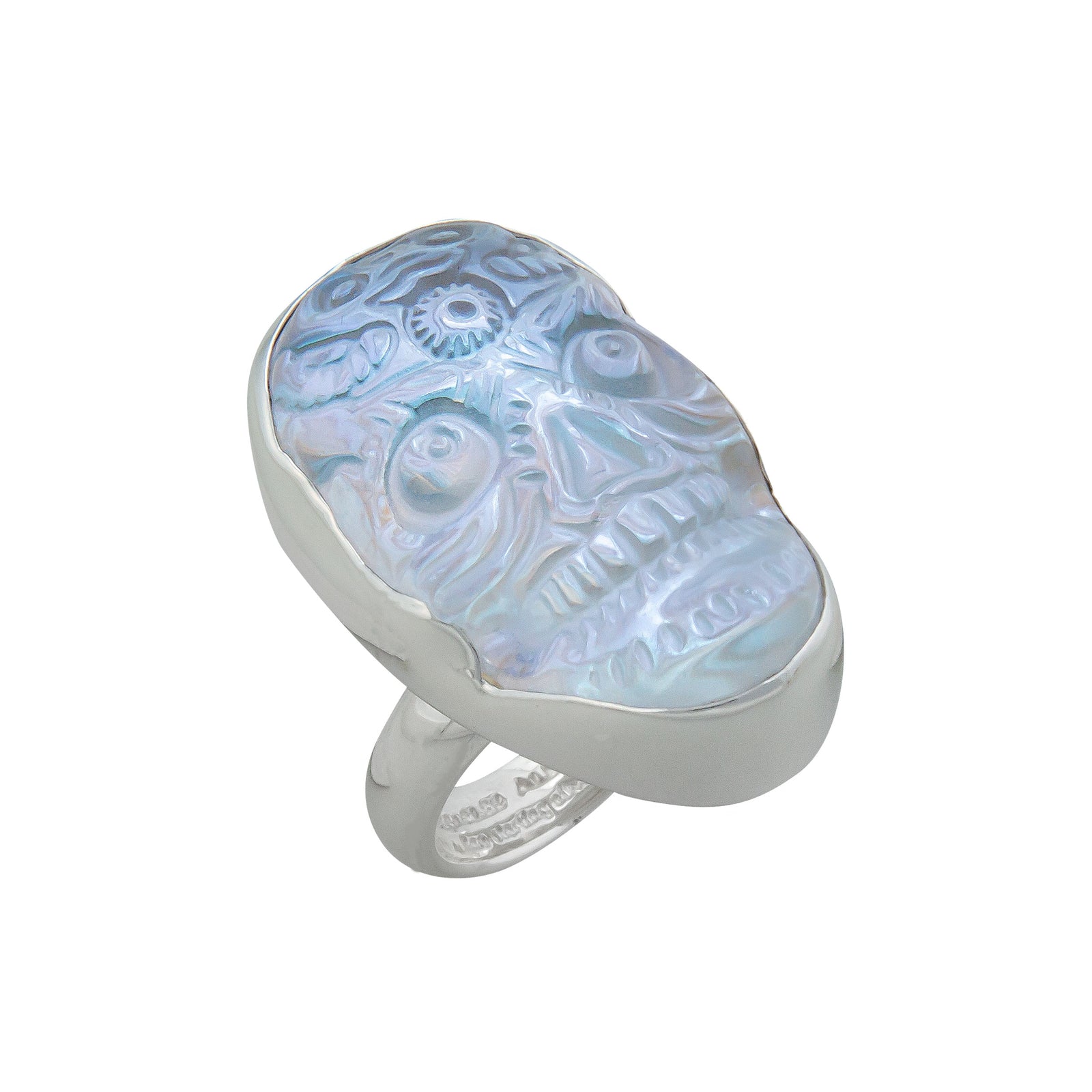 Sterling Silver Luminite Sugar Skull Adjustable Ring | Charles Albert Jewelry