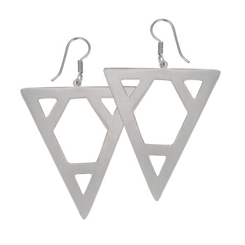 Sterling Silver Matte Inverted Triangle Drop Earrings | Charles Albert Jewelry