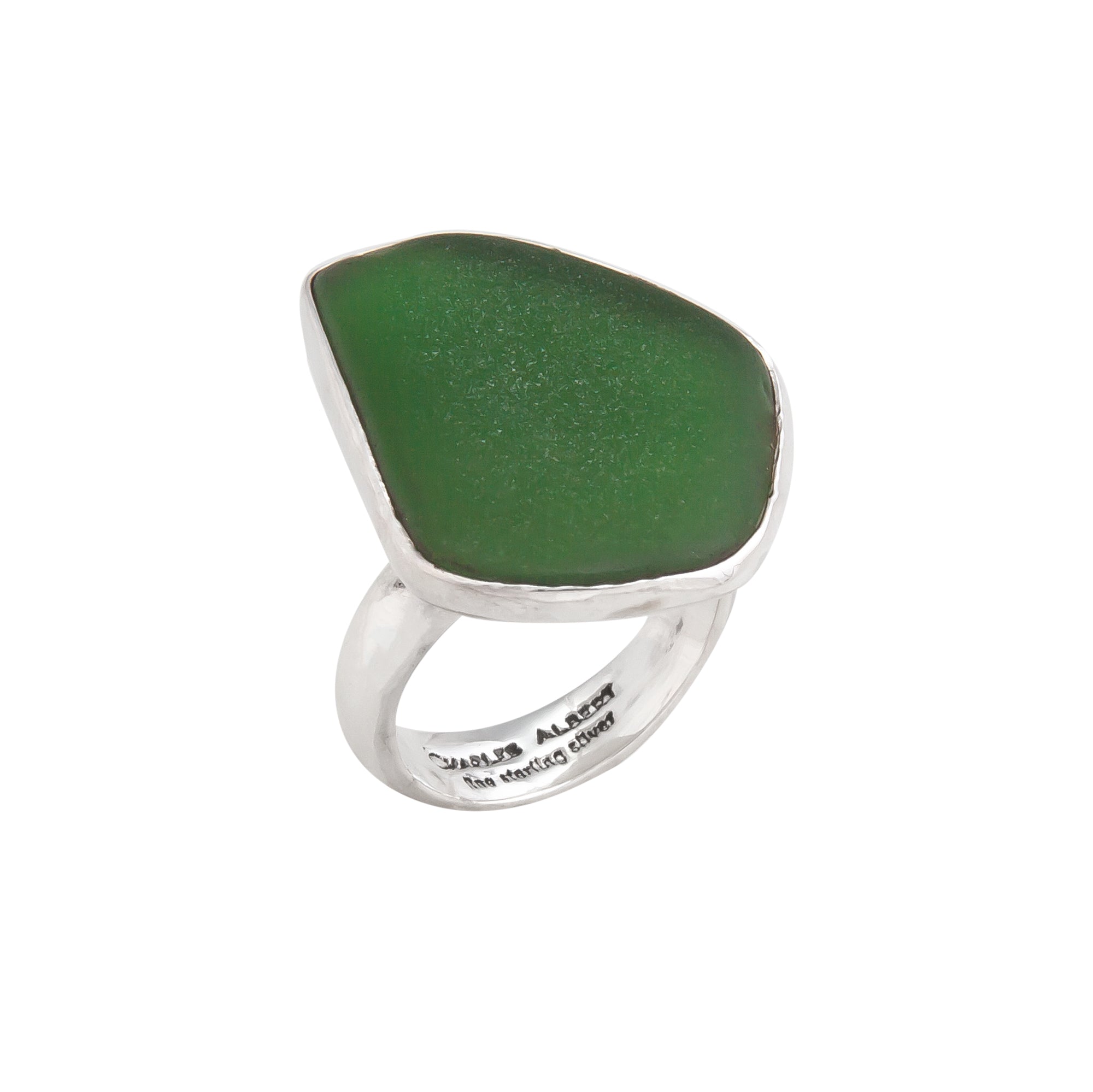 Sterling Silver Green Recycled Glass Adjustable Ring | Charles Albert Jewelry