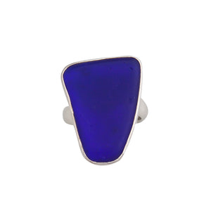Sterling Silver Cobalt Blue Recycled Glass Adjustable Ring | Charles Albert Jewelry