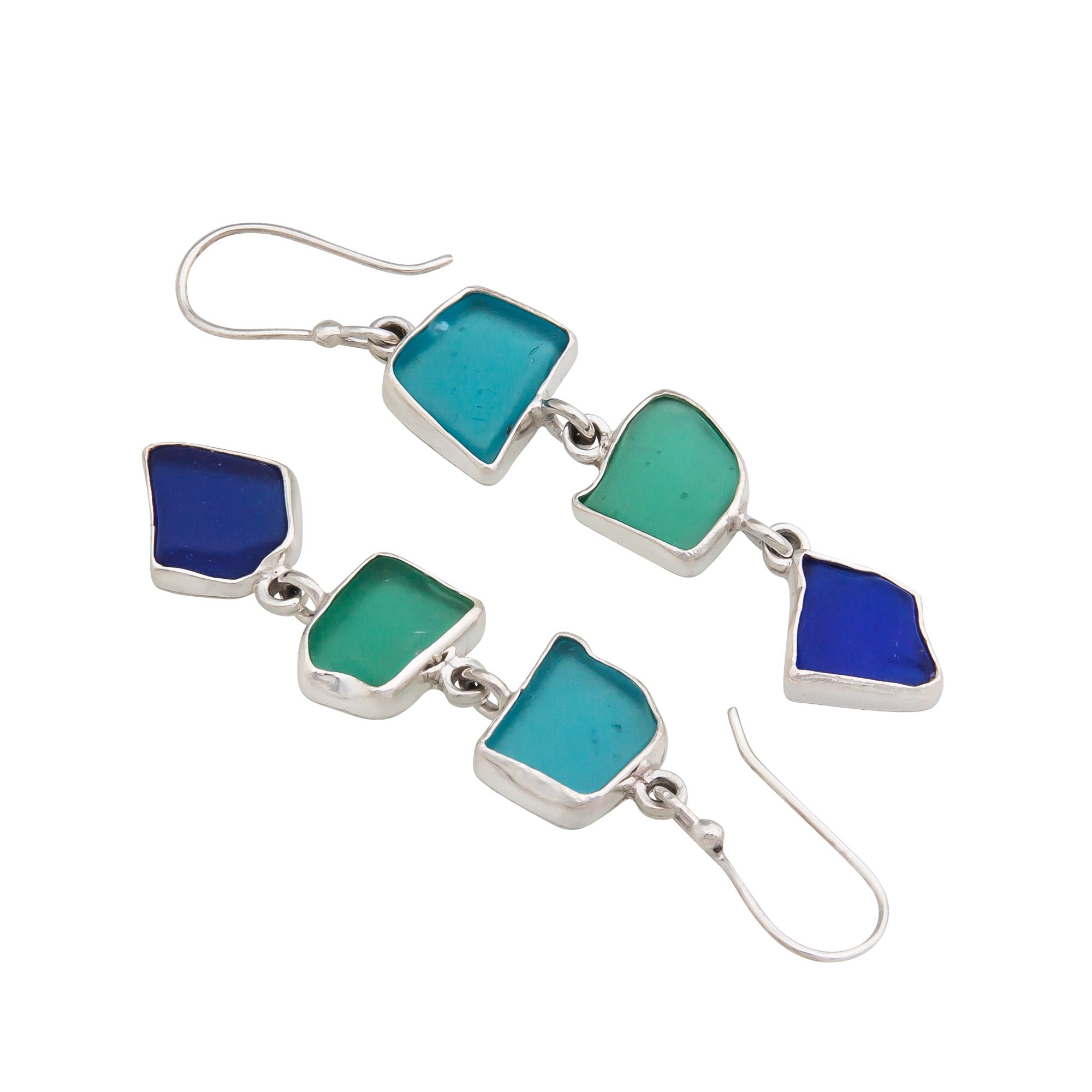 Sterling Silver Multi-Color Recycled Glass Triple Earrings | Charles Albert Jewelry