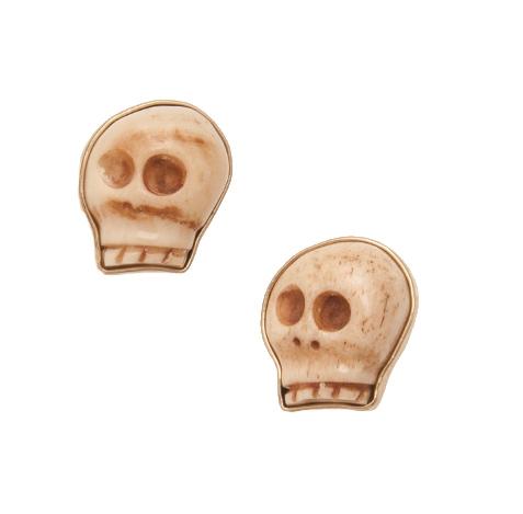 Alchemia Carved Bone Skull Post Earrings | Charles Albert Jewelry