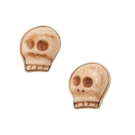 Alchemia Carved Bone Skull Post Earrings | Charles Albert Jewelry