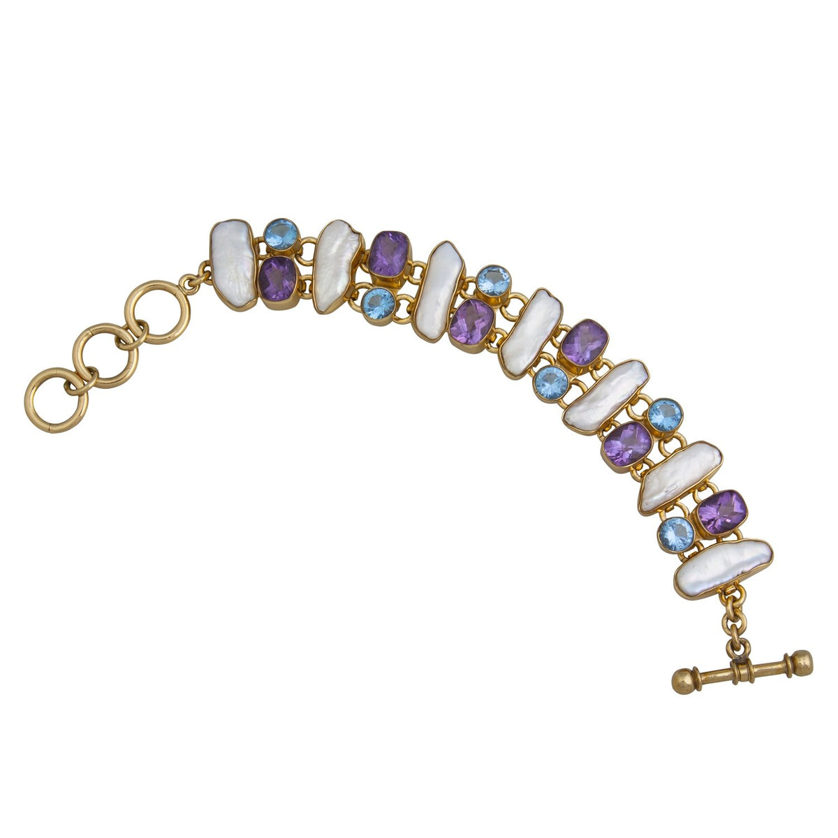 Alchemia Blue Topaz, Amethyst, &amp; Biwa Pearl Bracelet | Charles Albert Jewelry