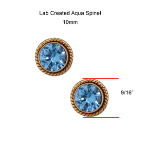 Alchemia Lab Created Aqua Spinel Round Rope Post Earrings  - Charles Albert Jewelry
