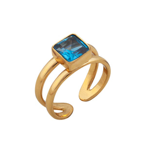 Alchemia Lab Created Blue Zircon Double Band Adjustable Ring | Charles Albert Jewelry