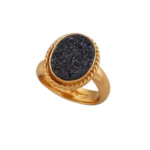 Alchemia Black Druse Oval Rope Adjustable Ring | Charles Albert Jewelry