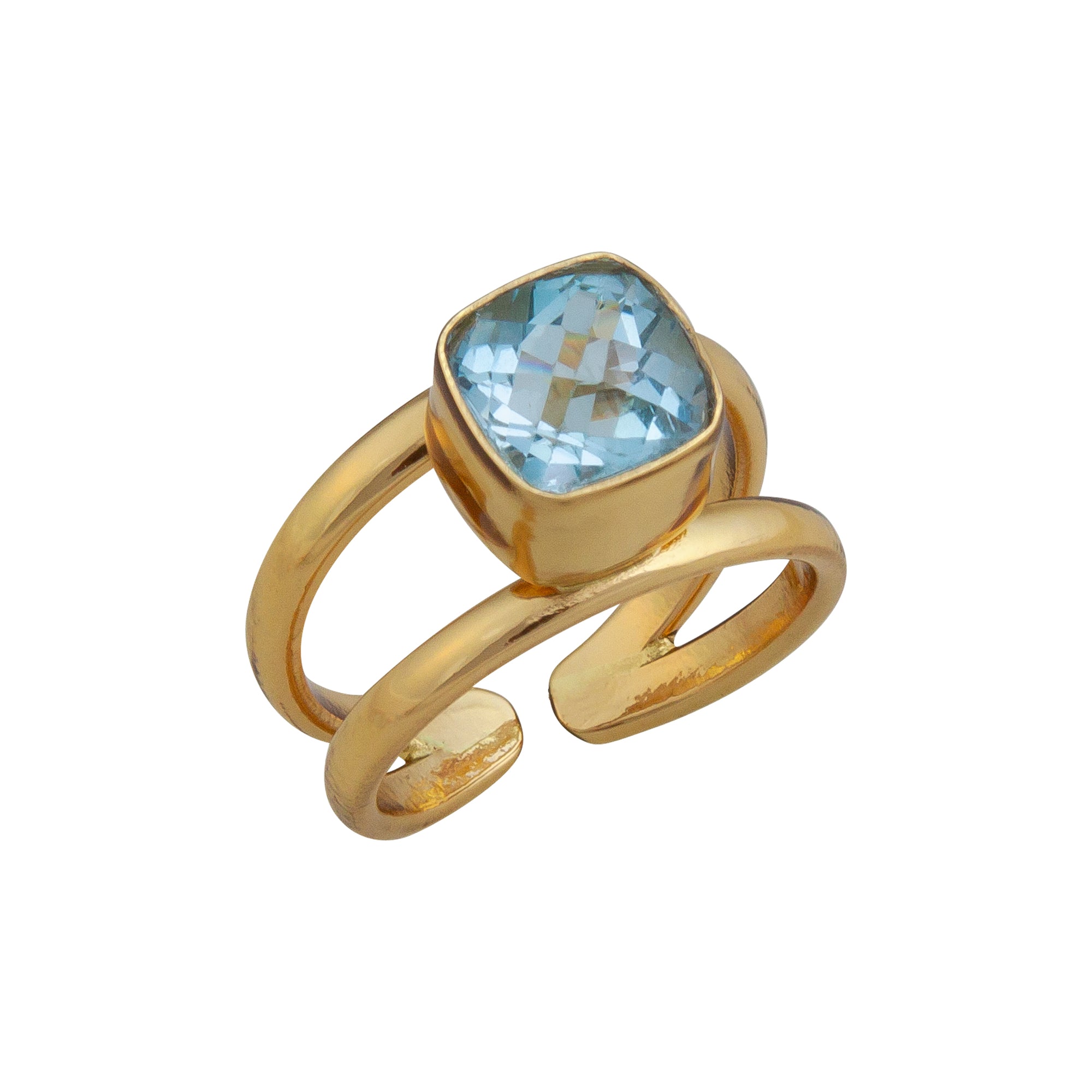 Alchemia Blue Topaz Double Band Adjustable Ring - Charles Albert Jewelry