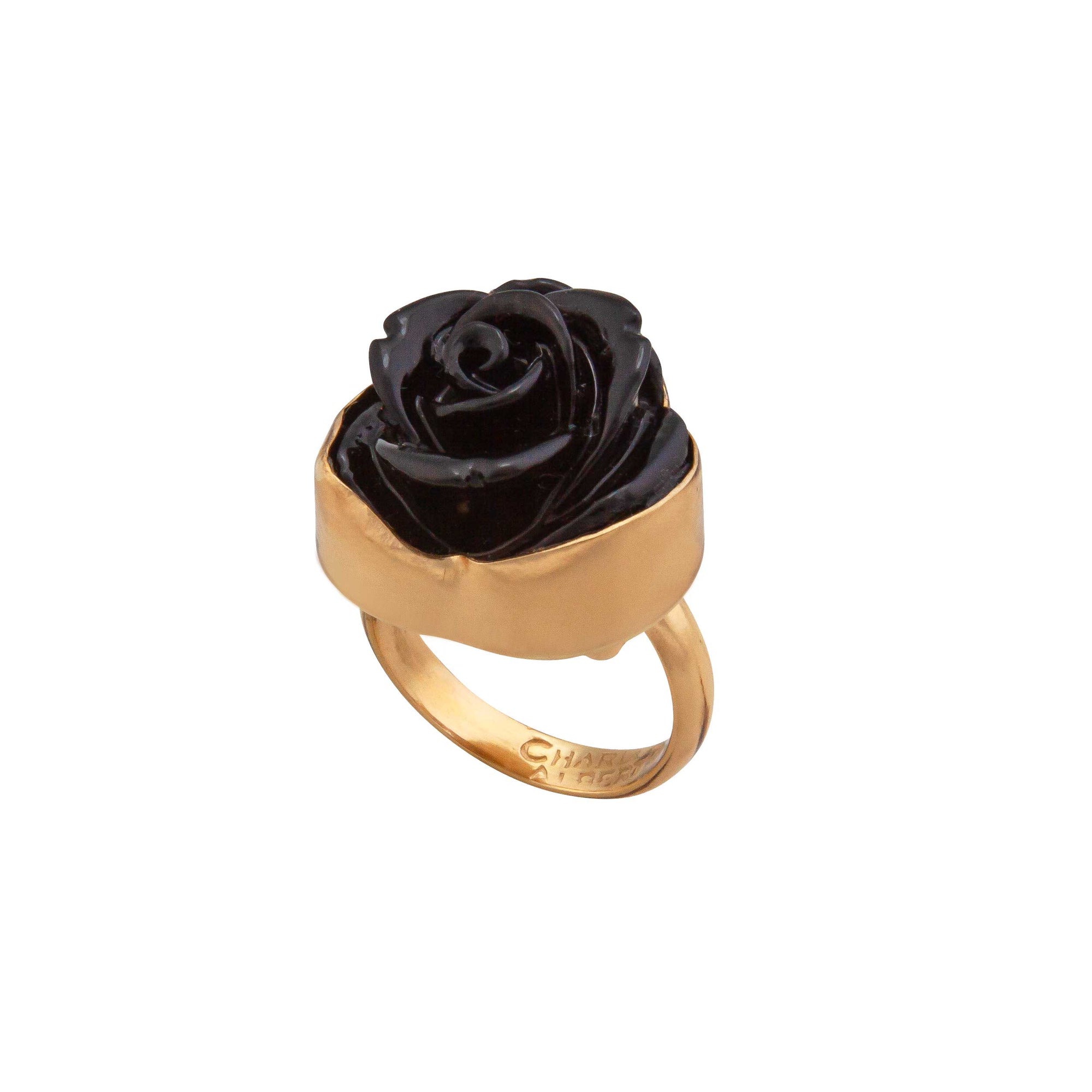 Alchemia Black Resin Rose Adjustable Ring - Charles Albert Jewelry