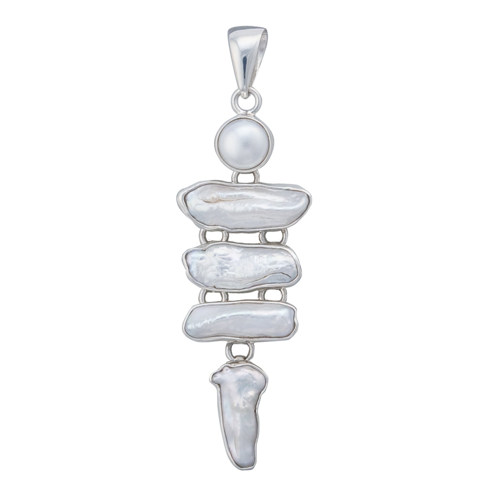 Sterling Silver Pearl & Biwa Pearl Pendant | Charles Albert Jewelry