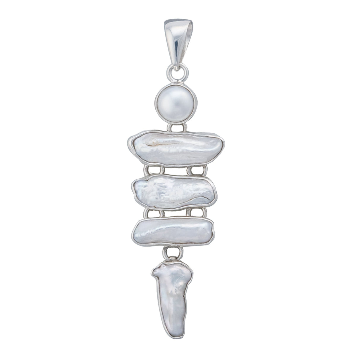Sterling Silver Pearl &amp; Biwa Pearl Pendant | Charles Albert Jewelry