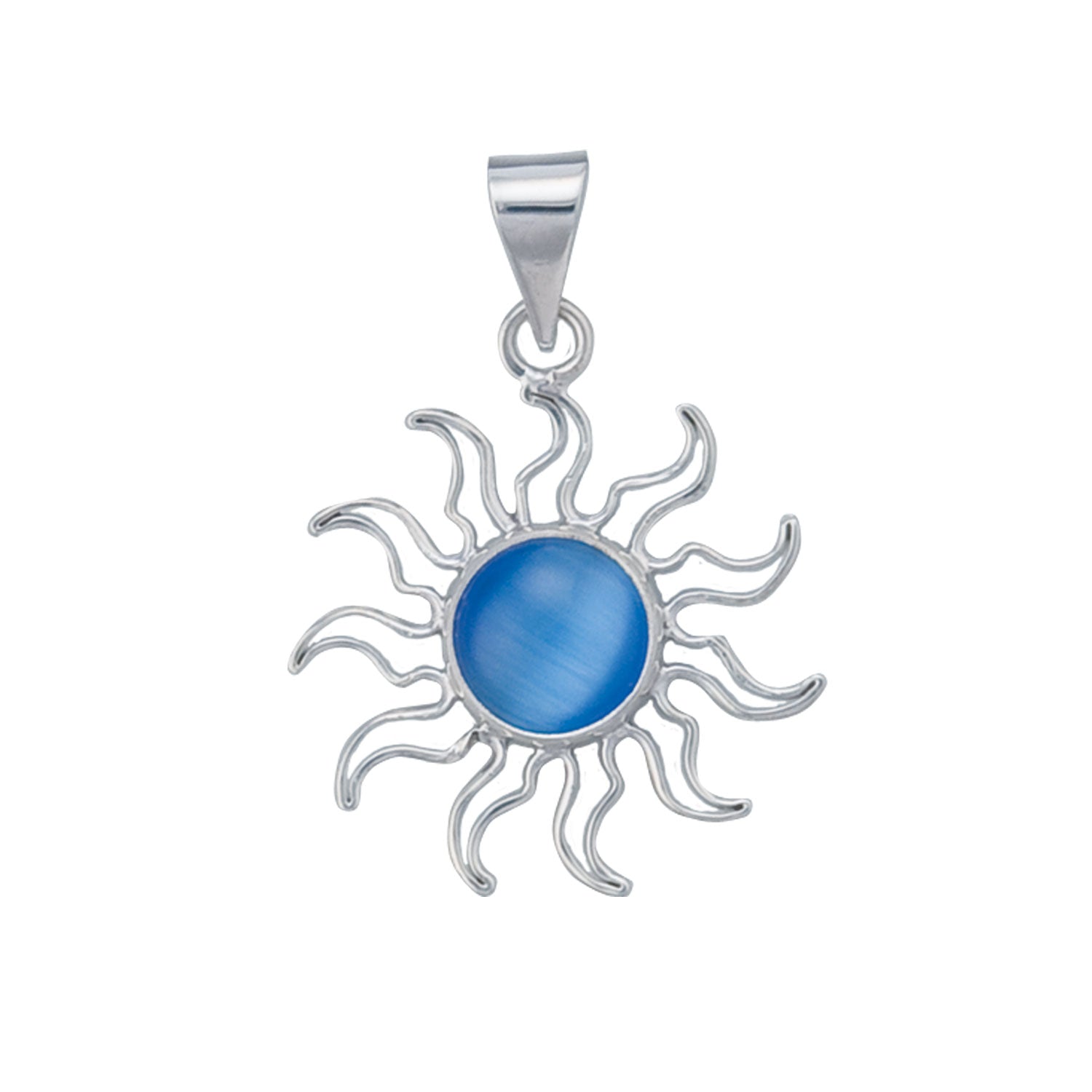 Sterling Silver Blue Fiber Optic Sun Pendant | Charles Albert Jewelry
