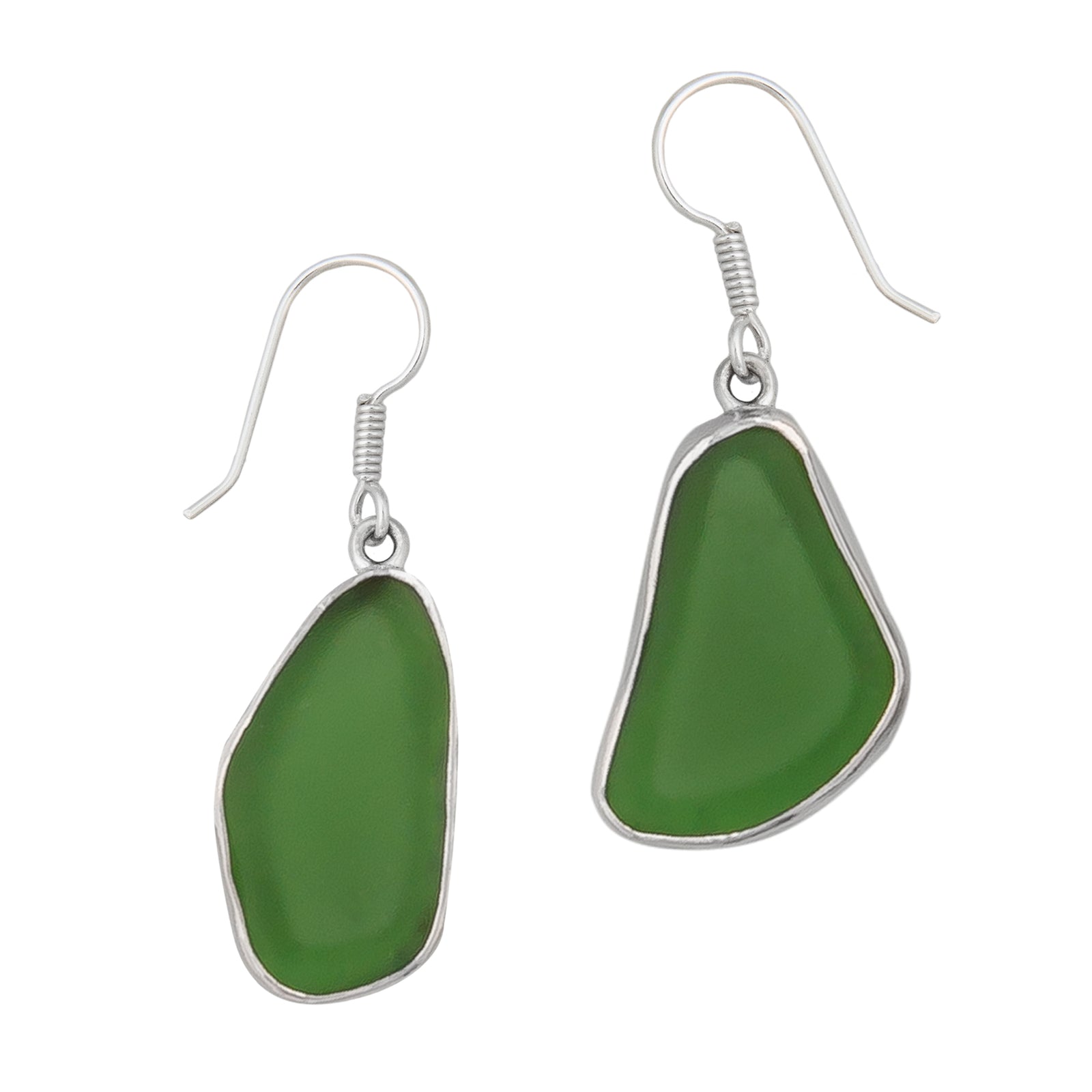 Sterling Silver Green Recycled Glass Drop Earrings | Charles Albert Jewelry