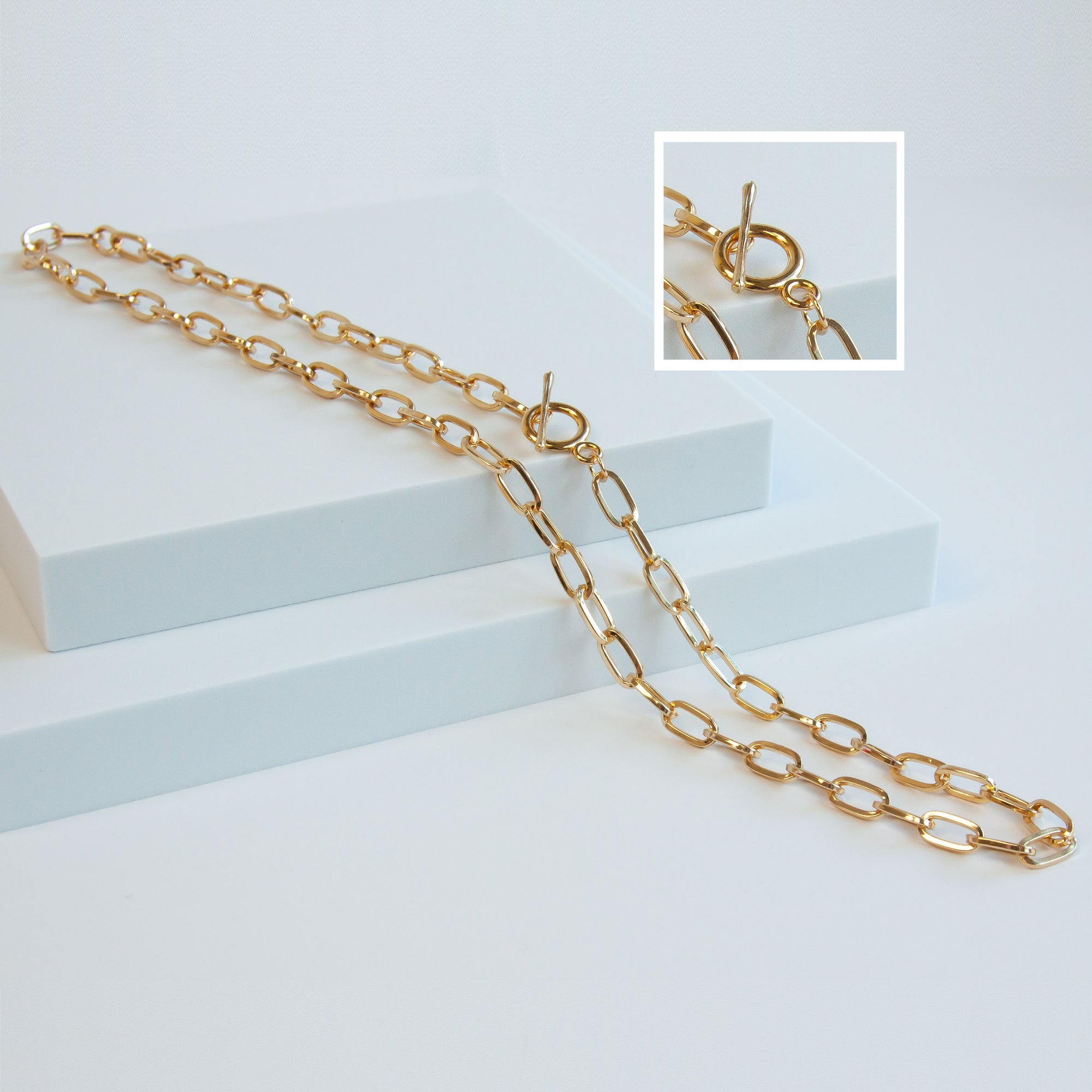 Gold Tone Base Metal Paperclip Chain with Toggle | Charles Albert Jewelry