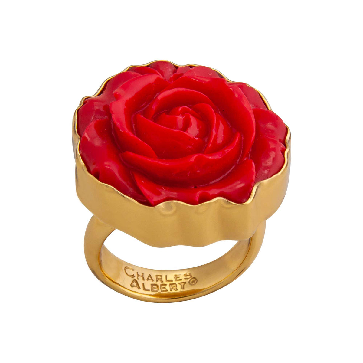 Alchemia Red Resin Rose Adjustable Ring | Charles Albert Jewelry