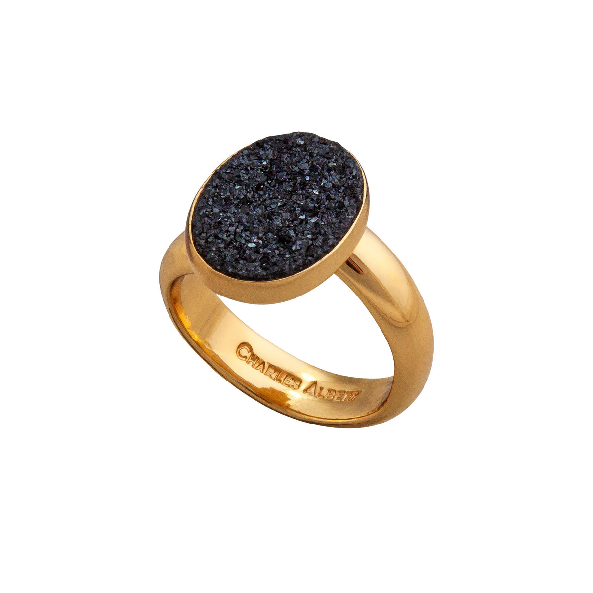 Alchemia Black Druse Oval Adjustable Ring | Charles Albert Jewelry