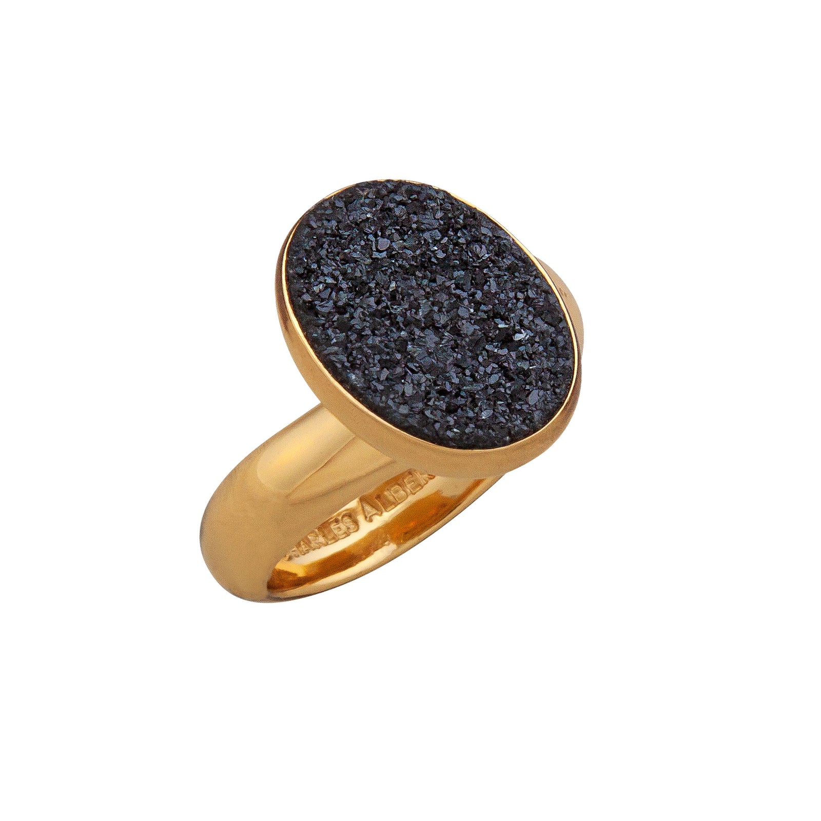Alchemia Black Druse Oval Adjustable Ring | Charles Albert Jewelry