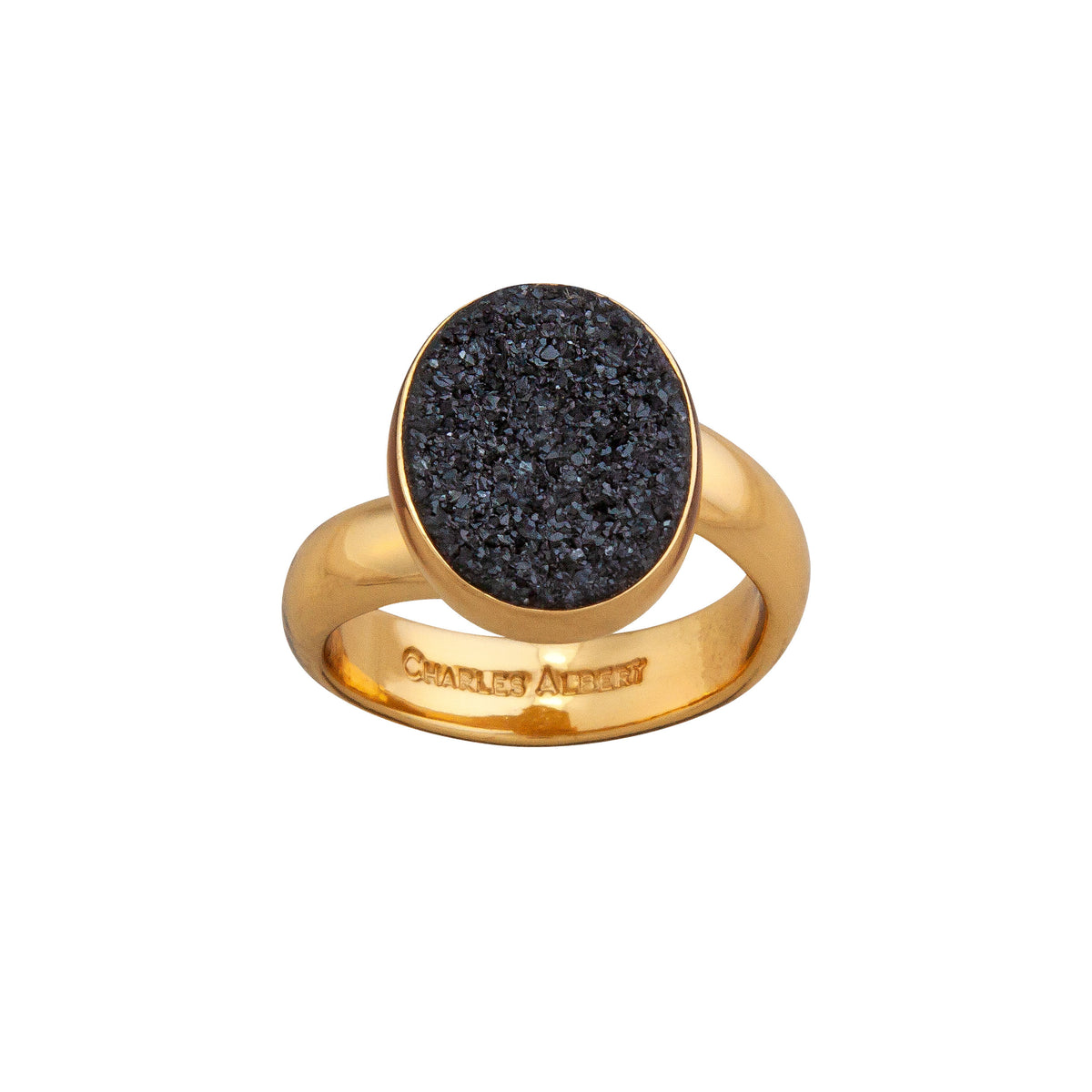 Alchemia Black Druse Oval Adjustable Ring | Charles Albert Jewelry