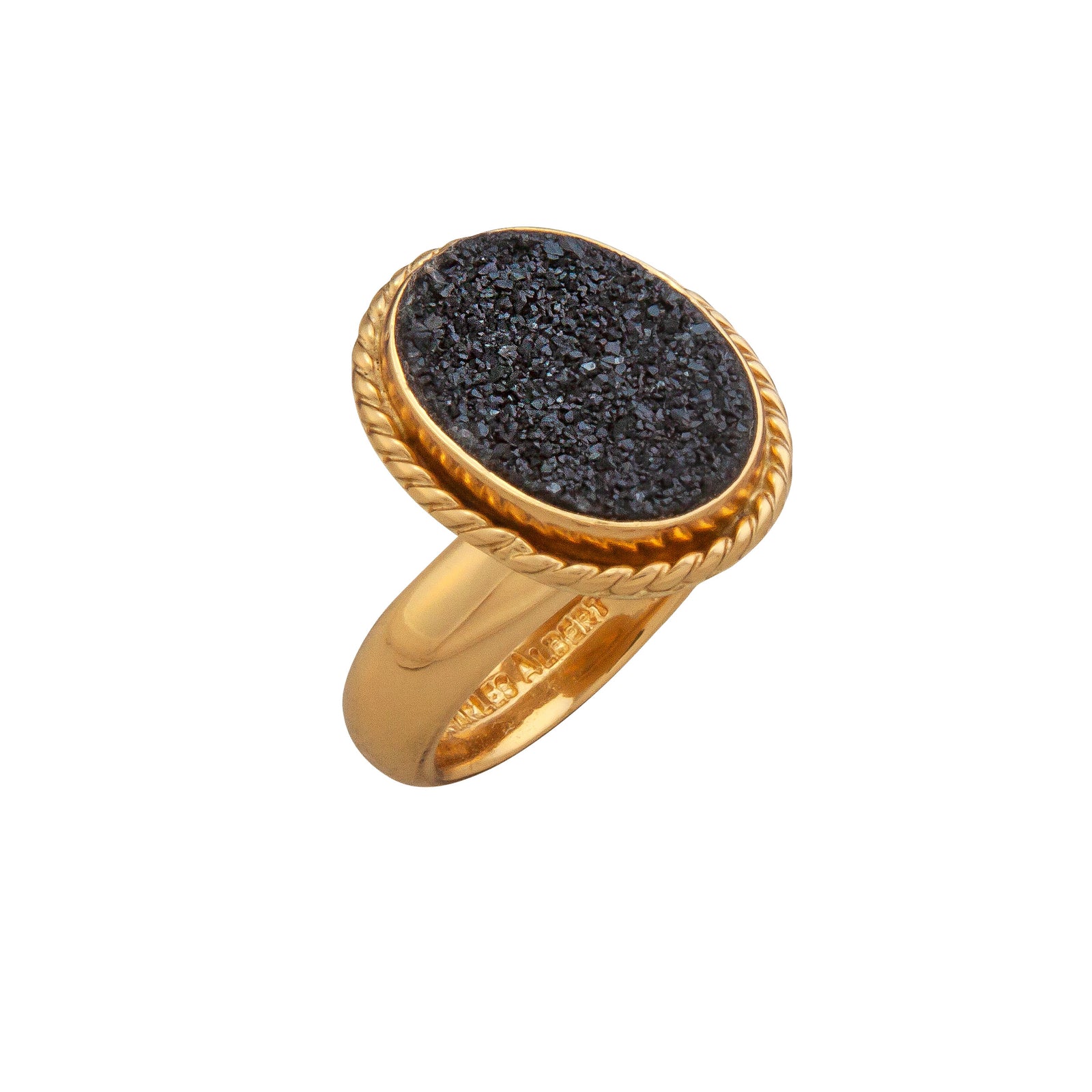 Alchemia Black Druzy Oval Rope Adjustable Ring | Charles Albert Jewelry