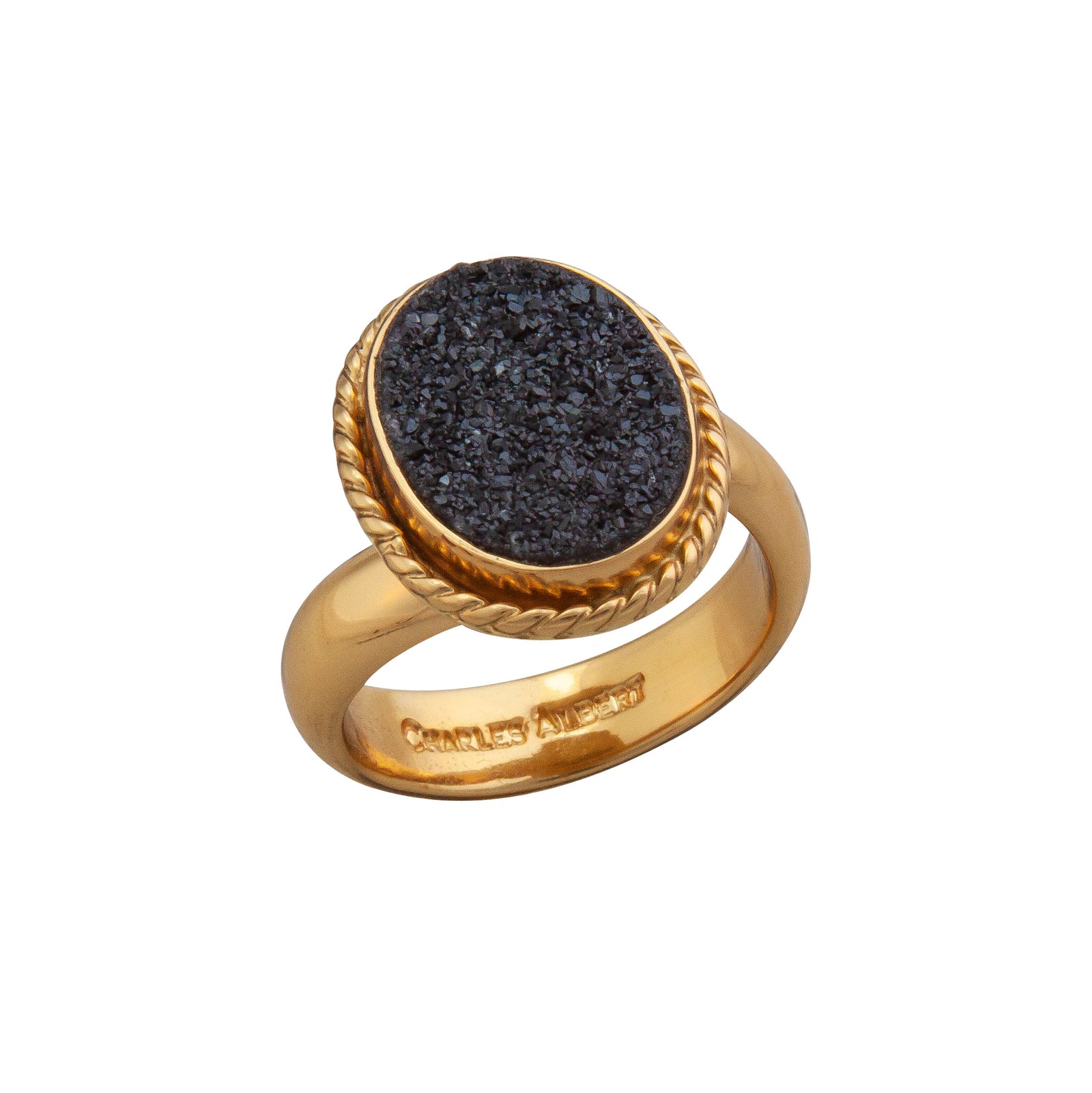 Alchemia Black Druzy Oval Rope Adjustable Ring | Charles Albert Jewelry