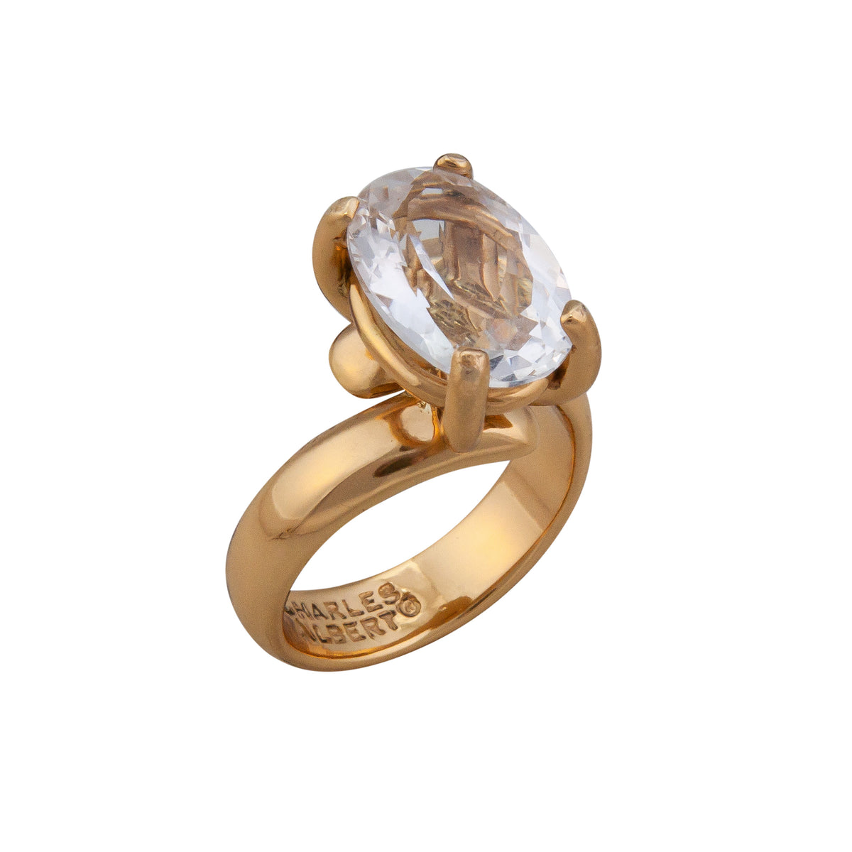Alchemia Clear Quartz Oval Prong Set Adjustable Ring | Charles Albert Jewelry