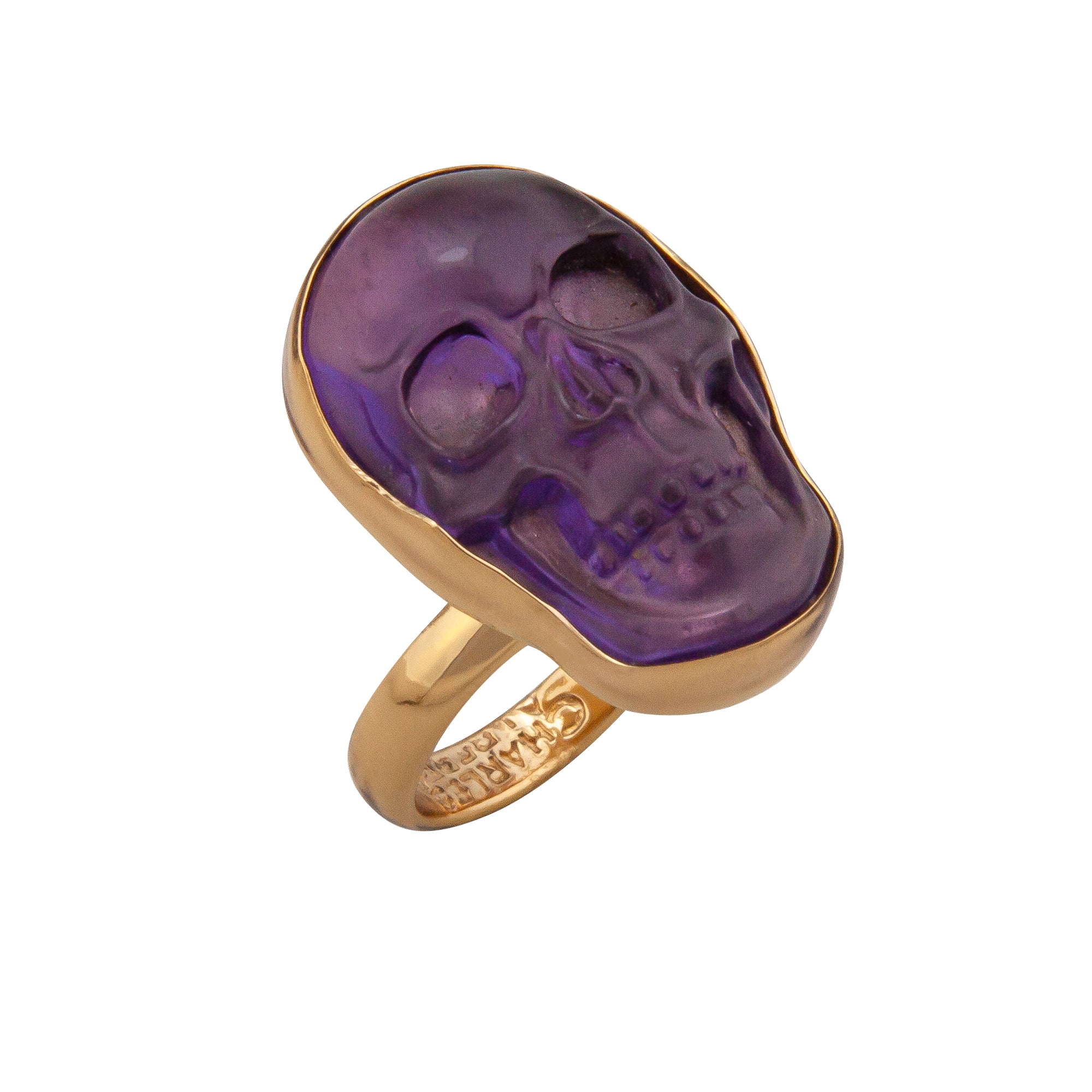 Alchemia Extra Small Skull Adjustable Ring - Amethyst | Charles Albert Jewelry