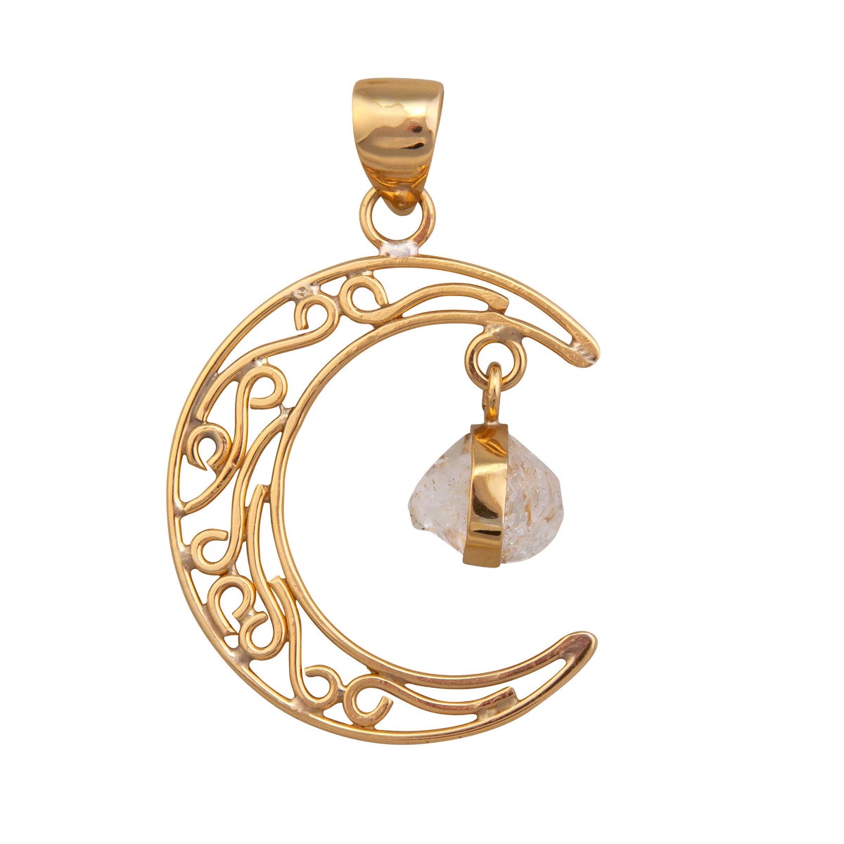 Alchemia Herkimer Diamond Crescent Cutout Moon Pendant | Charles Albert Jewelry