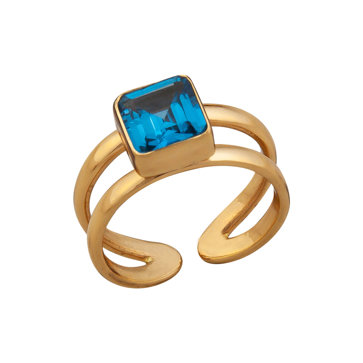 Alchemia Lab Created Blue Zircon Double Band Adjustable Ring | Charles Albert Jewelry