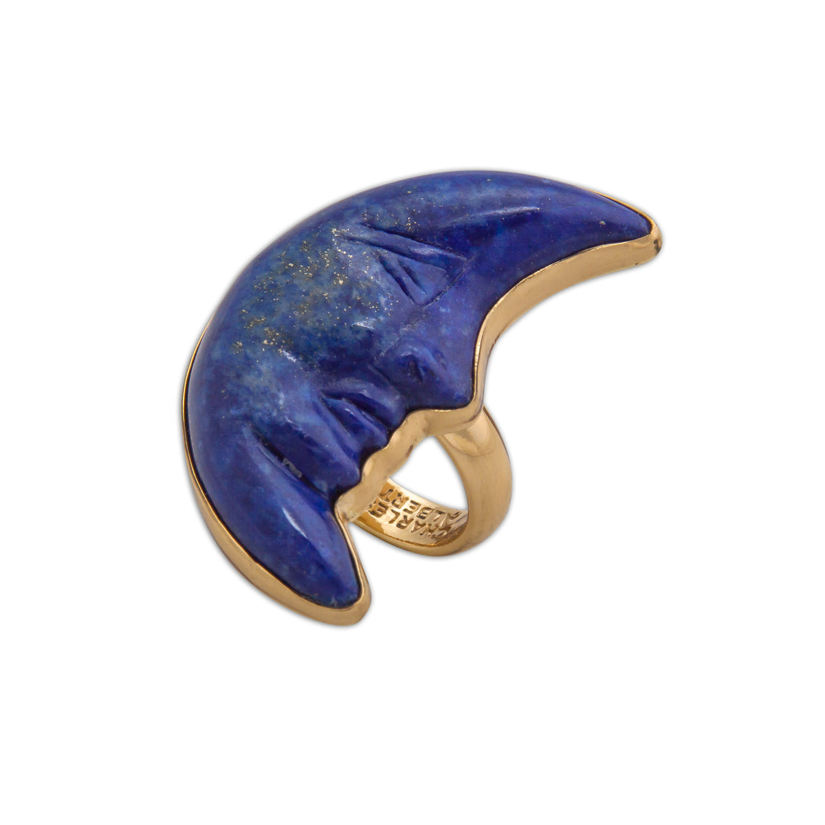 Alchemia Lapis Lazuli Crescent Moon Adjustable Ring | Charles Albert Jewelry