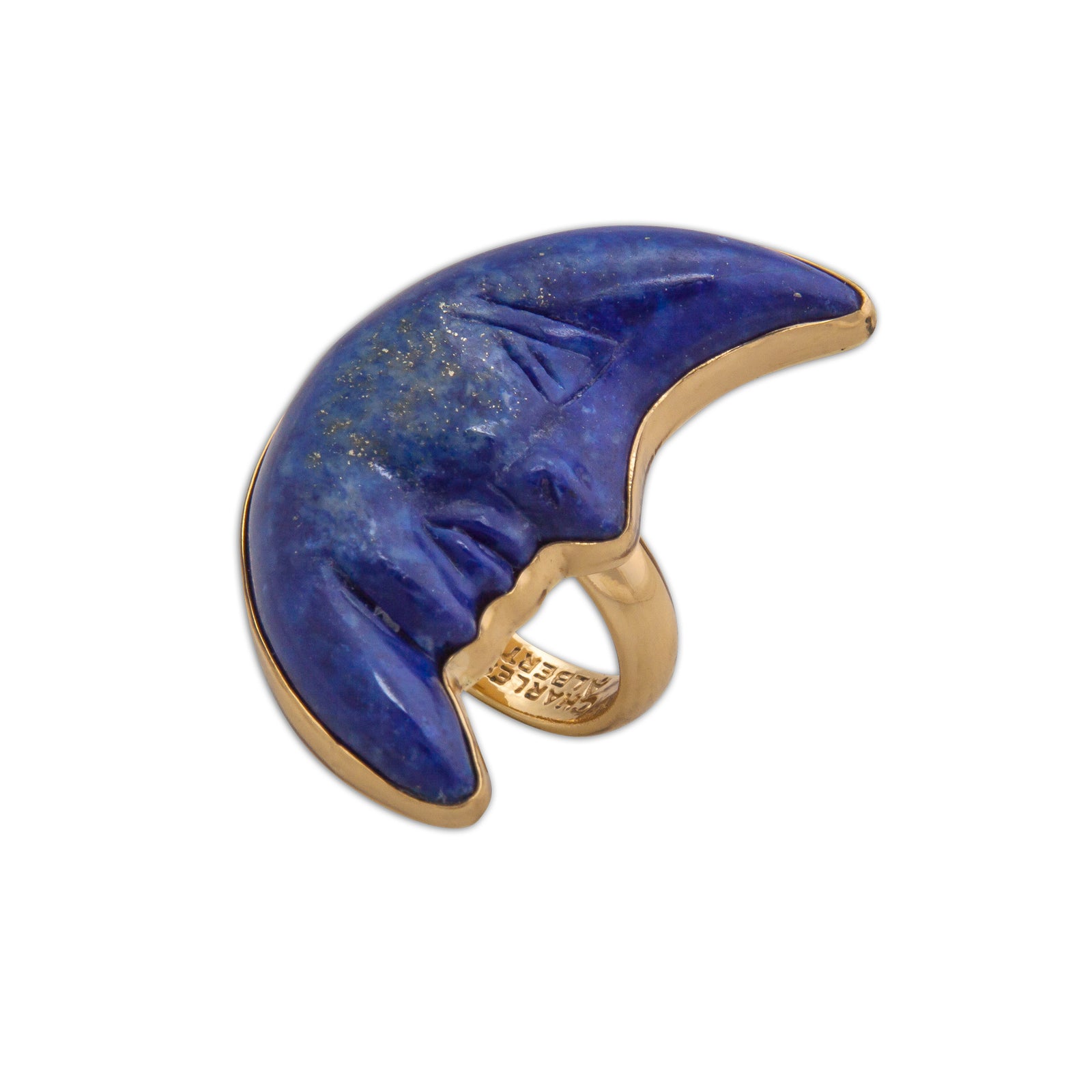 Alchemia Lapis Lazuli Crescent Moon Adjustable Ring | Charles Albert Jewelry