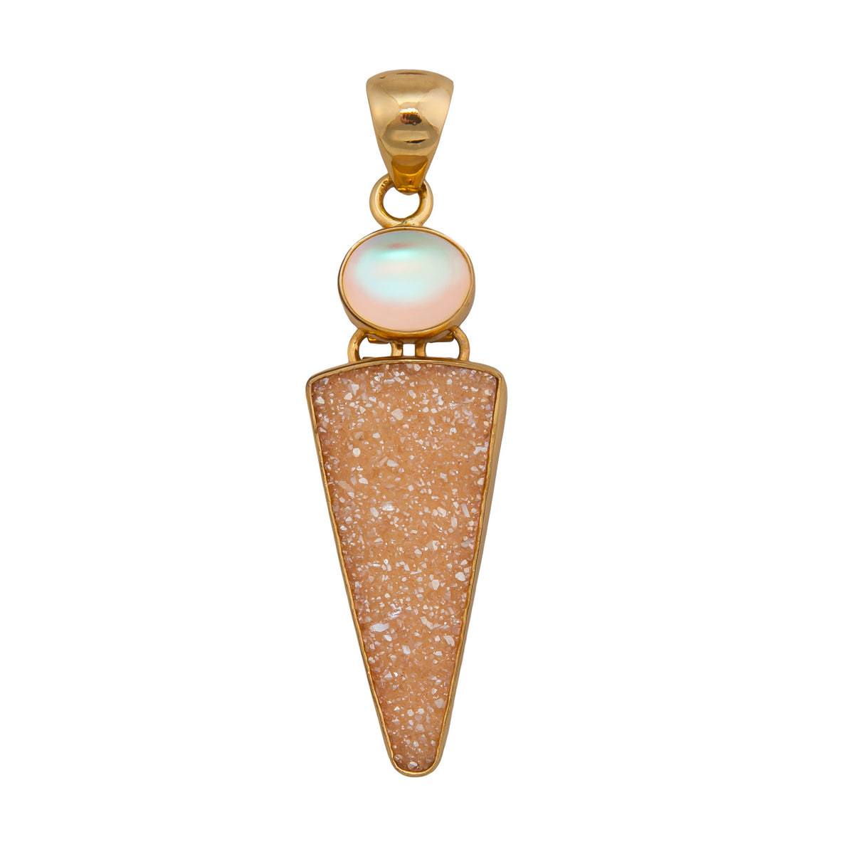 Alchemia Luminite and Peach Druzy Double Pendant | Charles Albert Jewelry