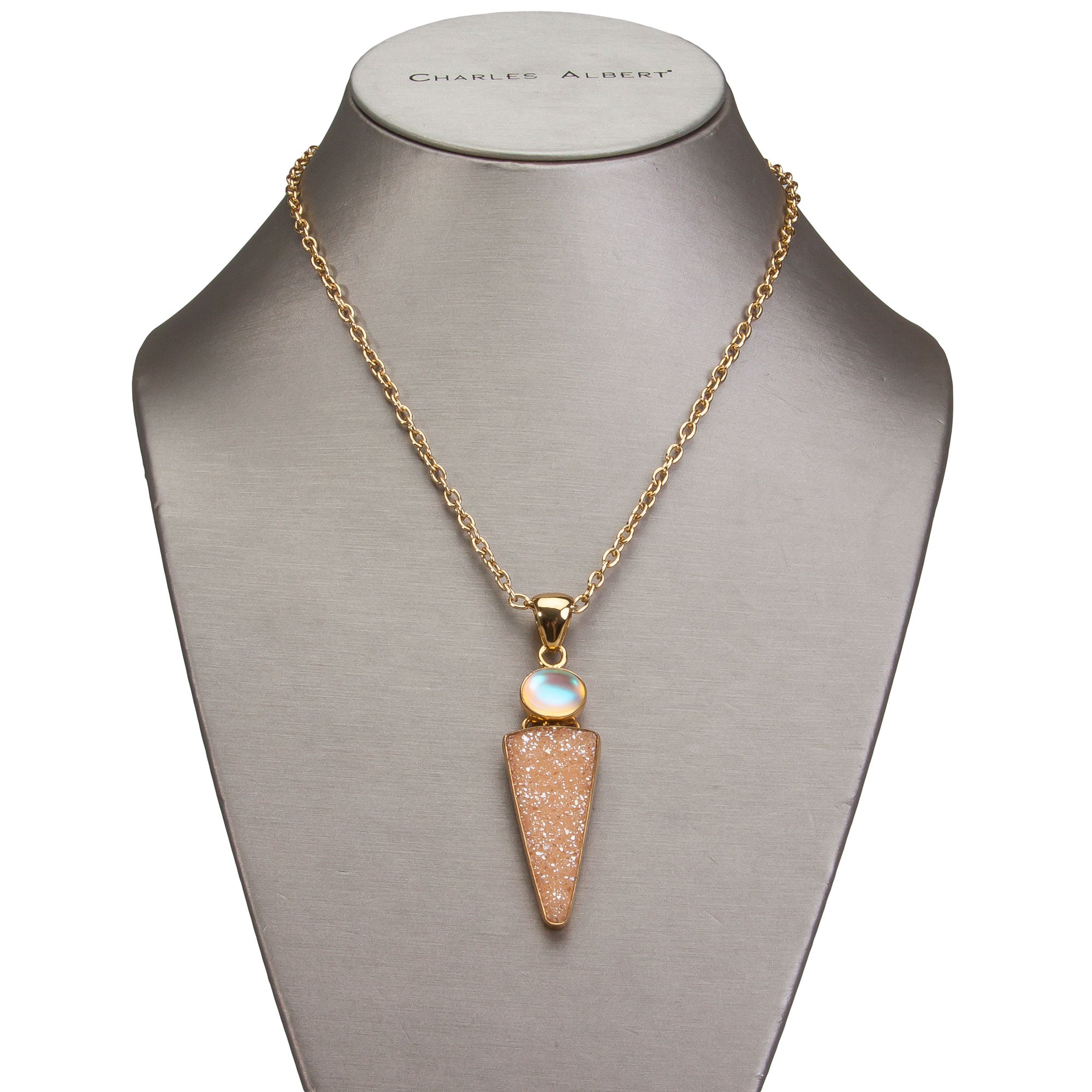 Alchemia Luminite and Peach Druzy Double Pendant | Charles Albert Jewelry