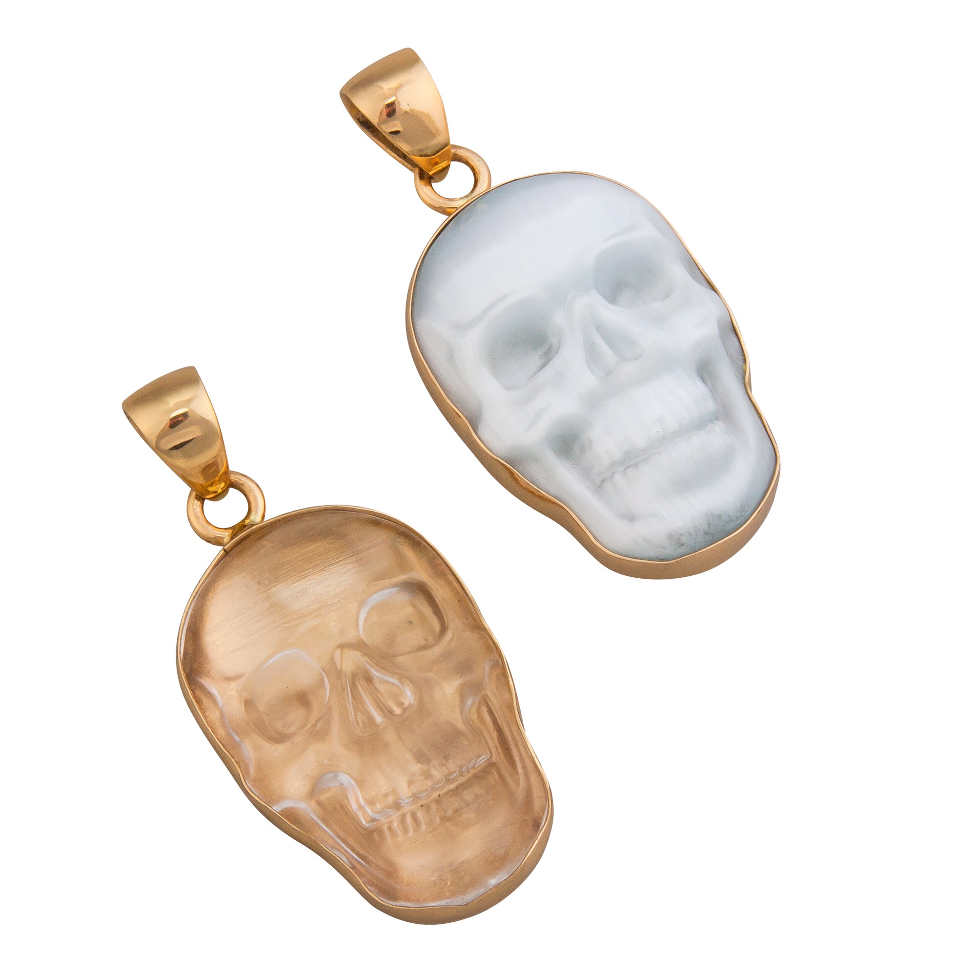 Alchemia Medium Skull Pendants - Clear Quartz and White Fiber Optic Cables | Charles Albert Jewelry