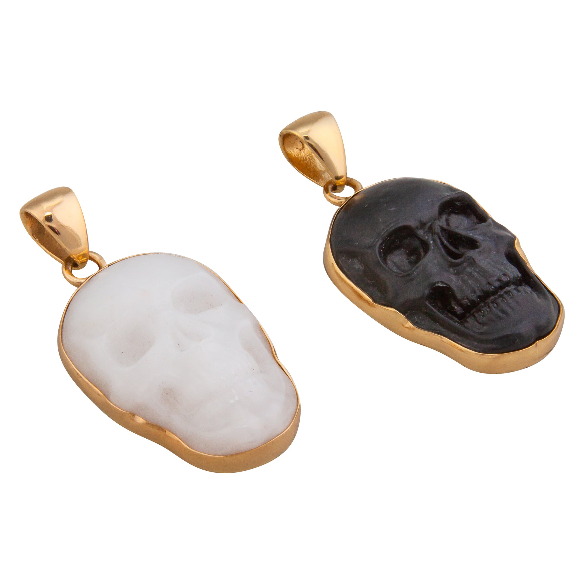 Alchemia Medium Skull Pendants - White Agate an Obsidian | Charles Albert Jewelry