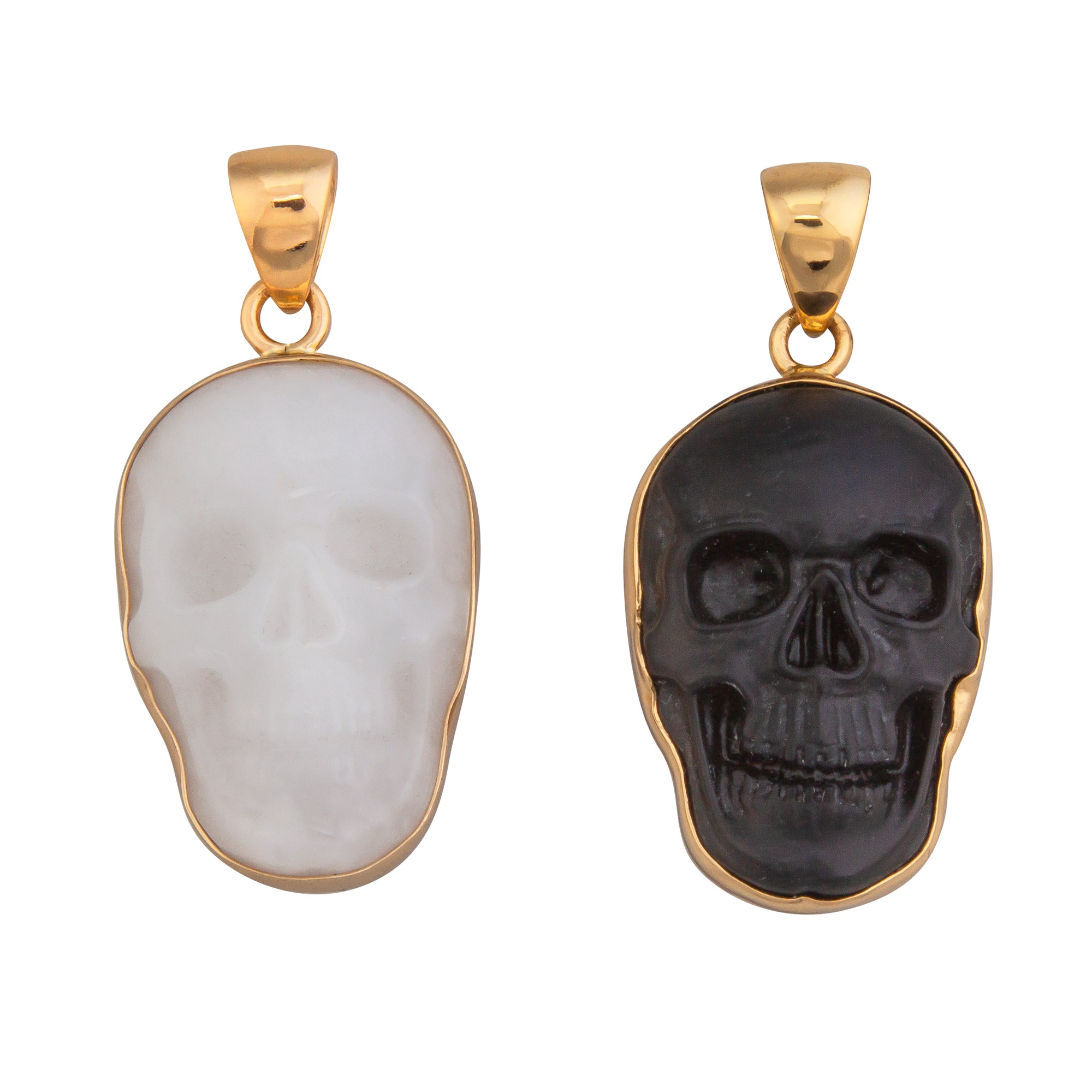 Alchemia Medium Skull Pendants - White Agate and Obsidian | Charles Albert Jewelry