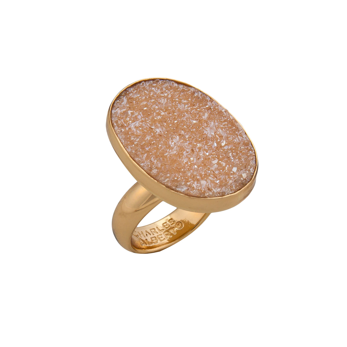 Alchemia Peach Druzy Oval Adjustable Ring | Charles Albert Jewelry