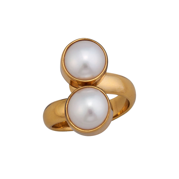 ALCHEMIA WHITE top PEARL ROPE DOUBLE BAND ADJUSTABLE RING charles albert