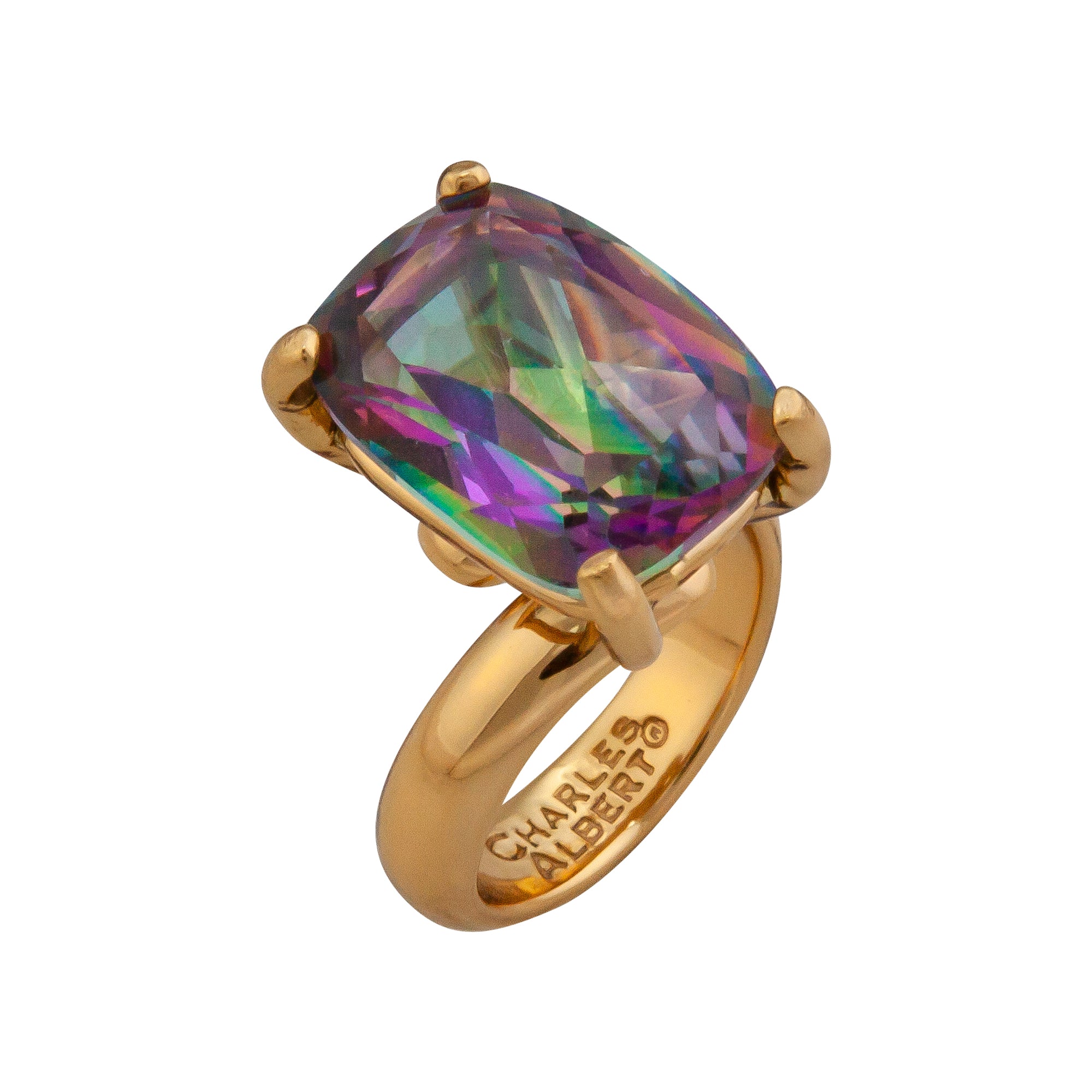 Alchemia Rainbow Mystic Quartz Prong Set Adjustable Ring | Charles Albert Jewelry