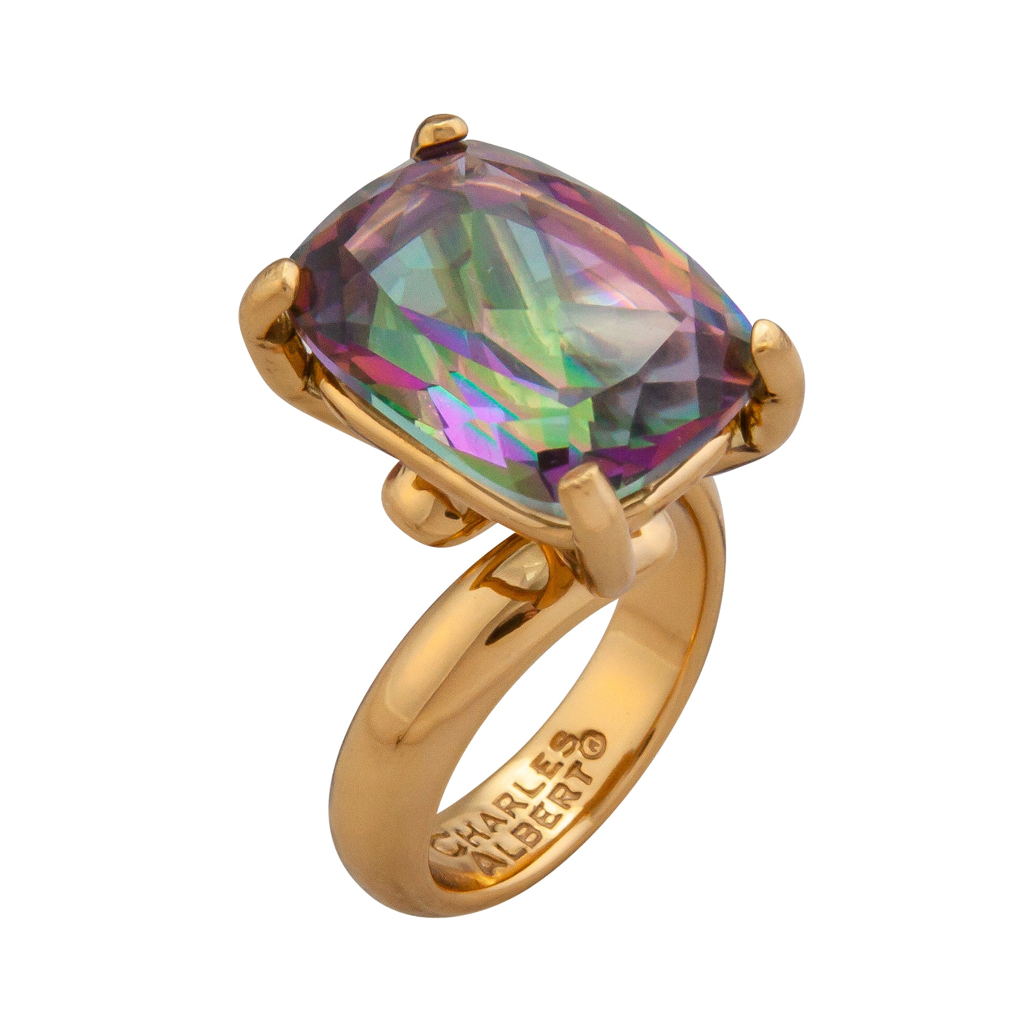 Alchemia Rainbow Mystic Quartz Prong Set Adjustable Ring | Charles Albert Jewelry