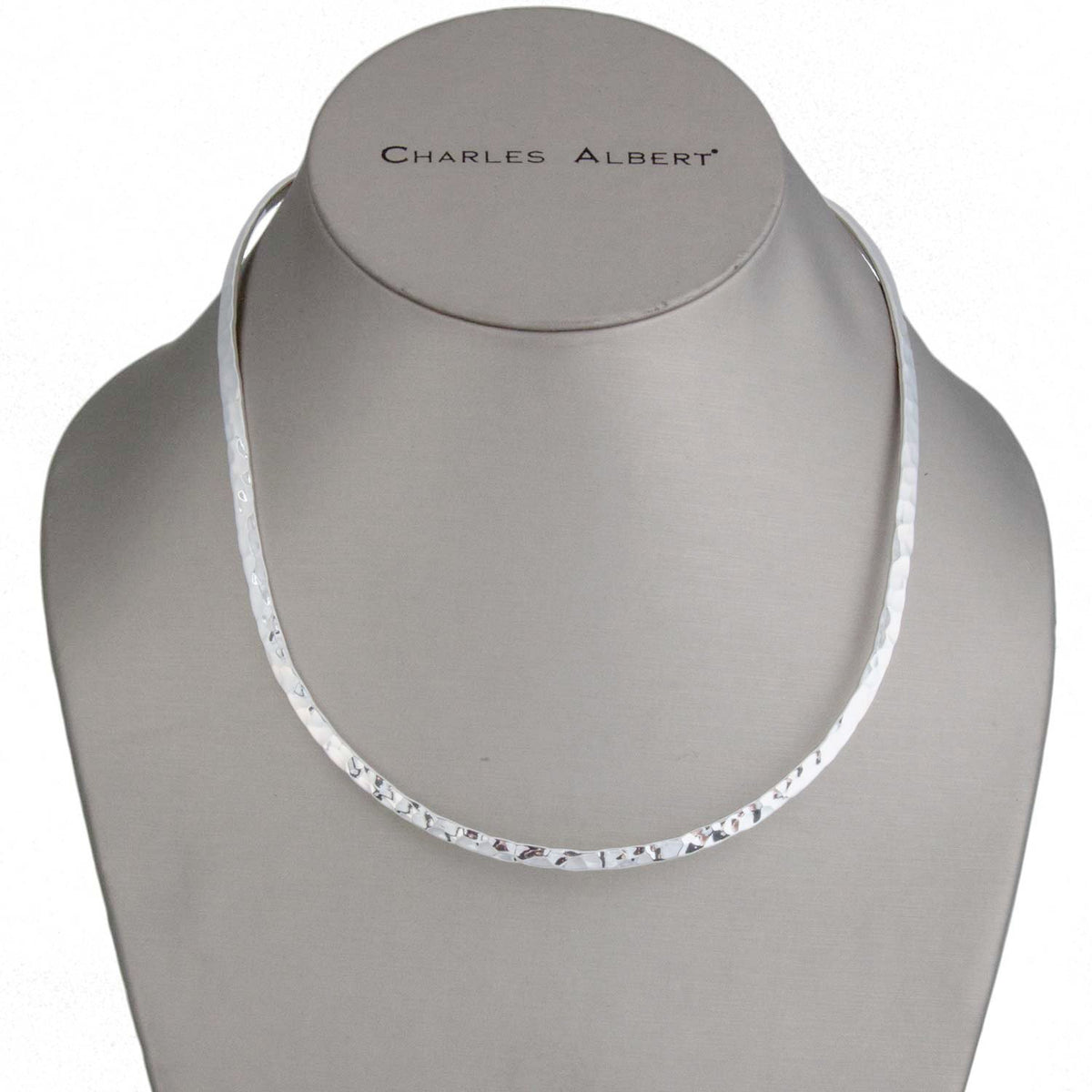 Silver Plated Hammered Open Oval Neckwire | Charles Albert Jewelry