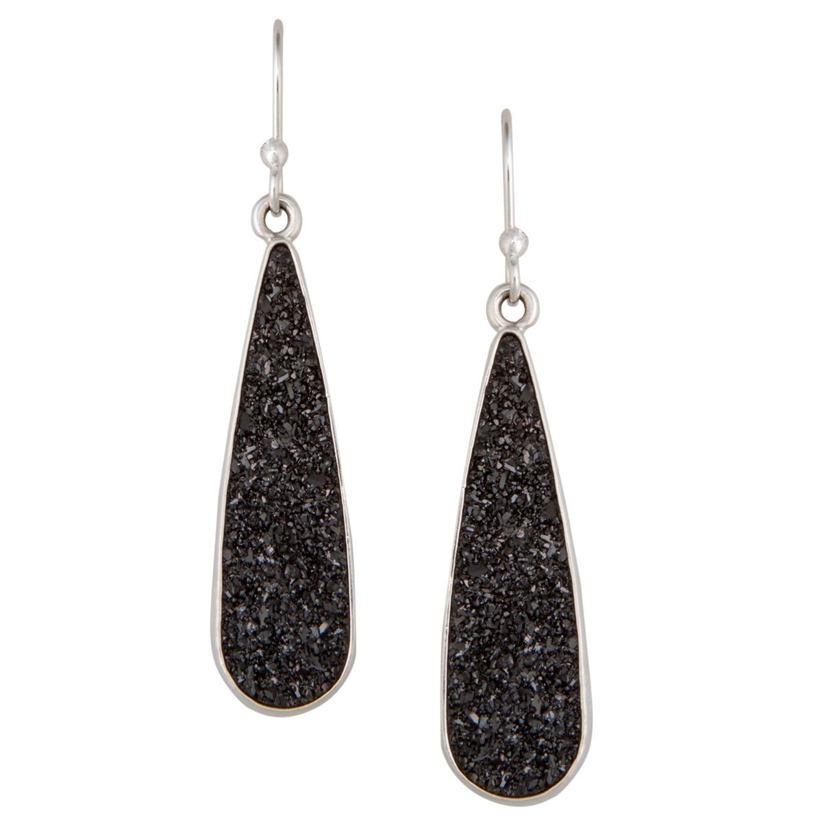 Sterling Silver Black Druzy Teardrop Earrings | Charles Albert Jewelry