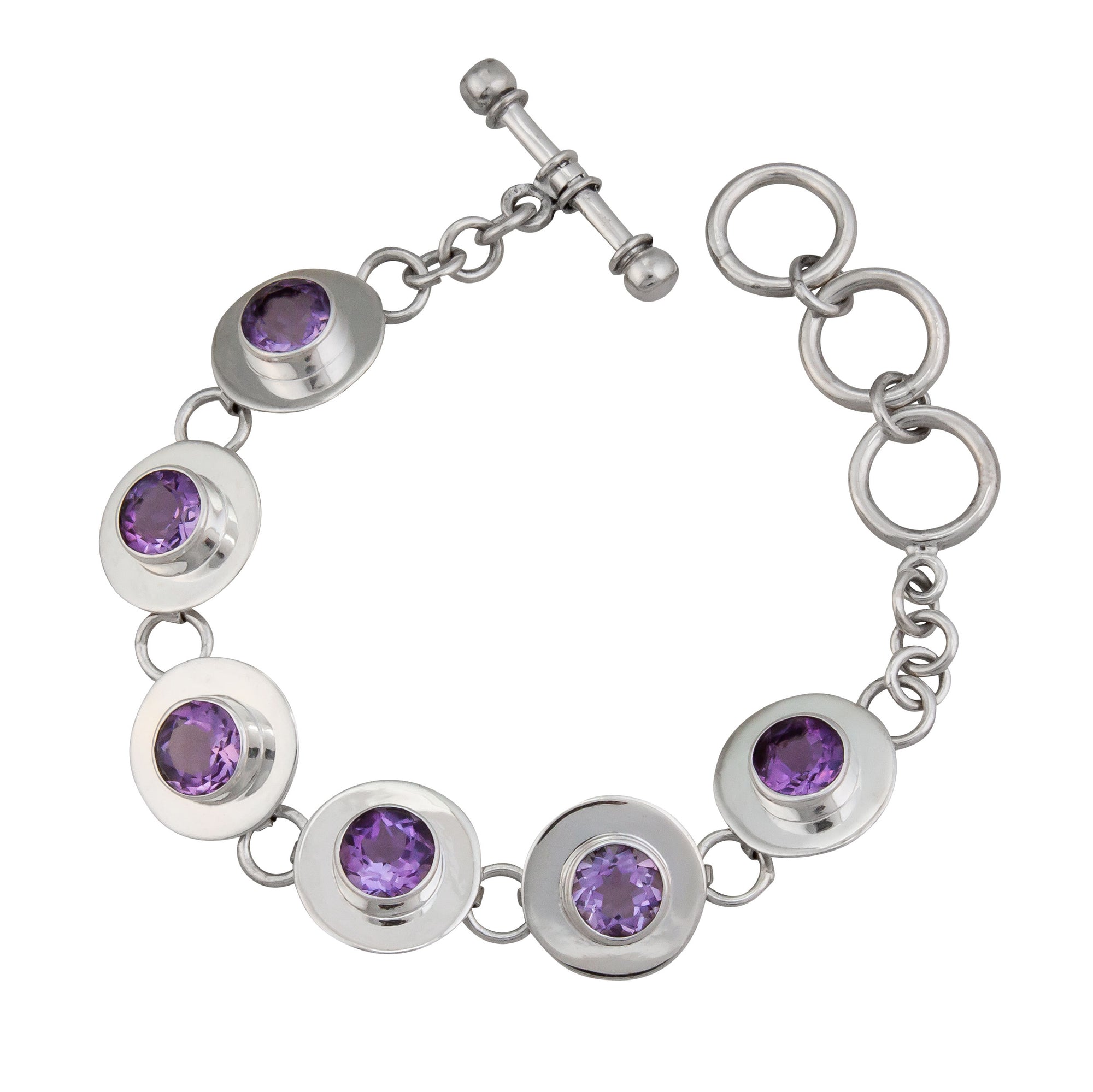 Sterling Silver Amethyst Disc Bracelet | Charles Albert Jewelry