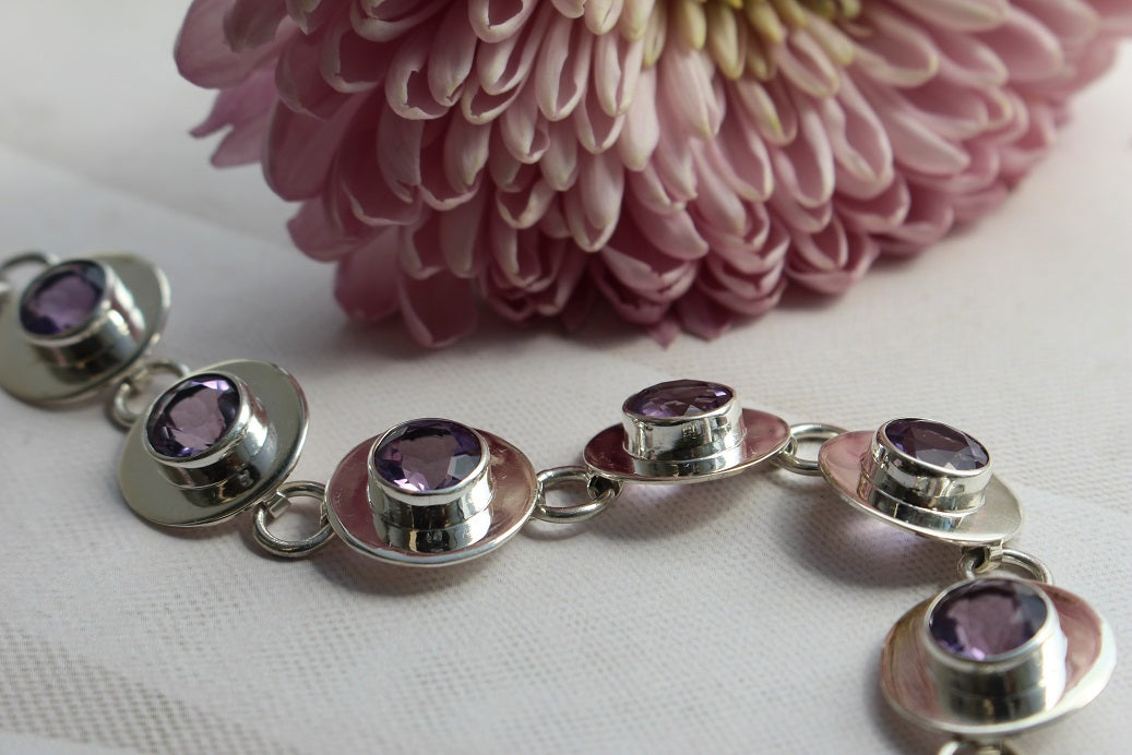 Sterling Silver Amethyst Disc Bracelet | Charles Albert Jewelry