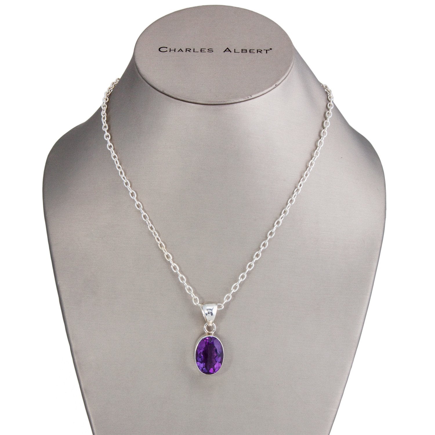 thumbnail image 2 of 925 Sterling Silver Amethyst & Zircon Pendant Necklace – 45cm Box Chain, Purple 2 of 5