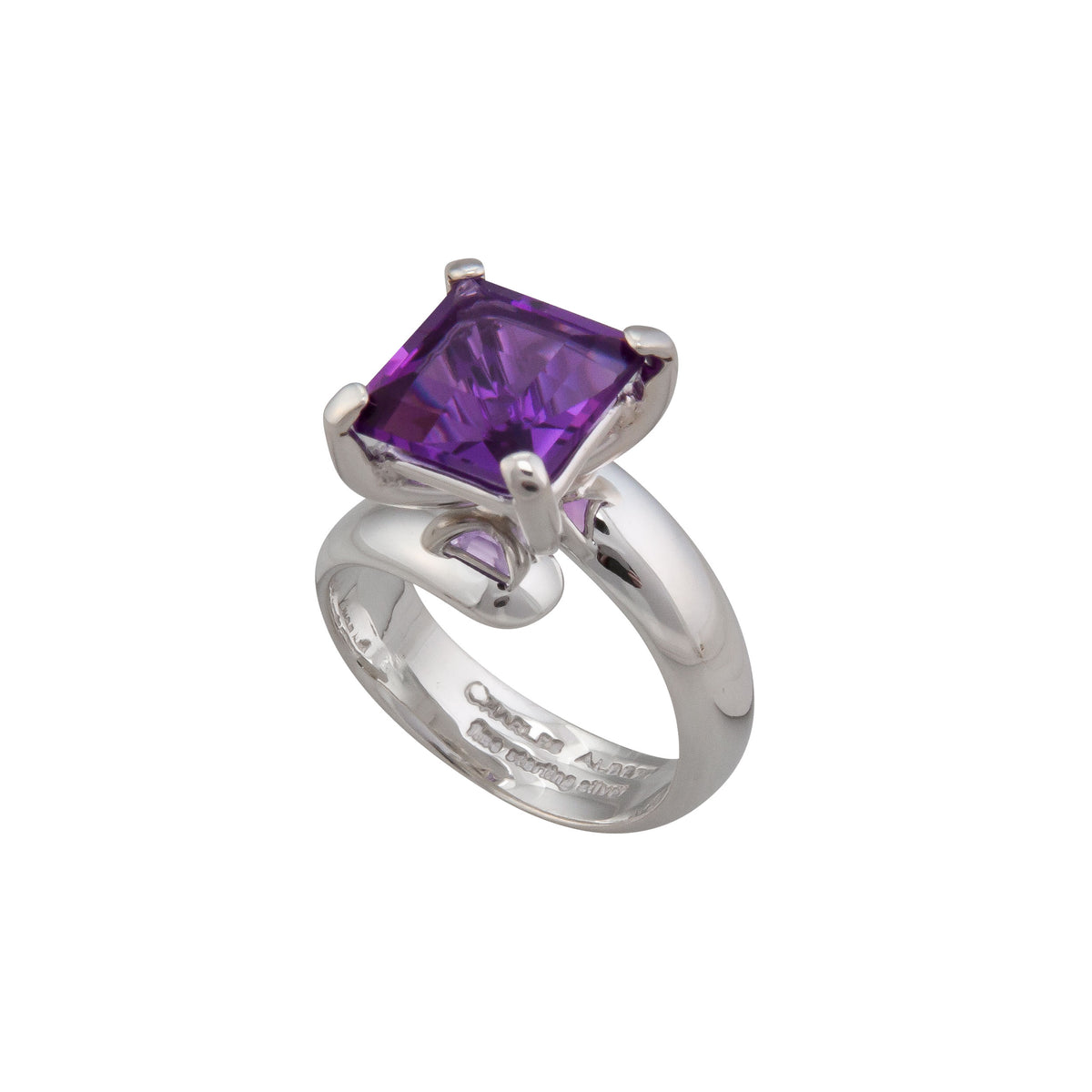 Sterling Silver Amethyst Prong Set Adjustable Ring | Charles Albert Jewelry