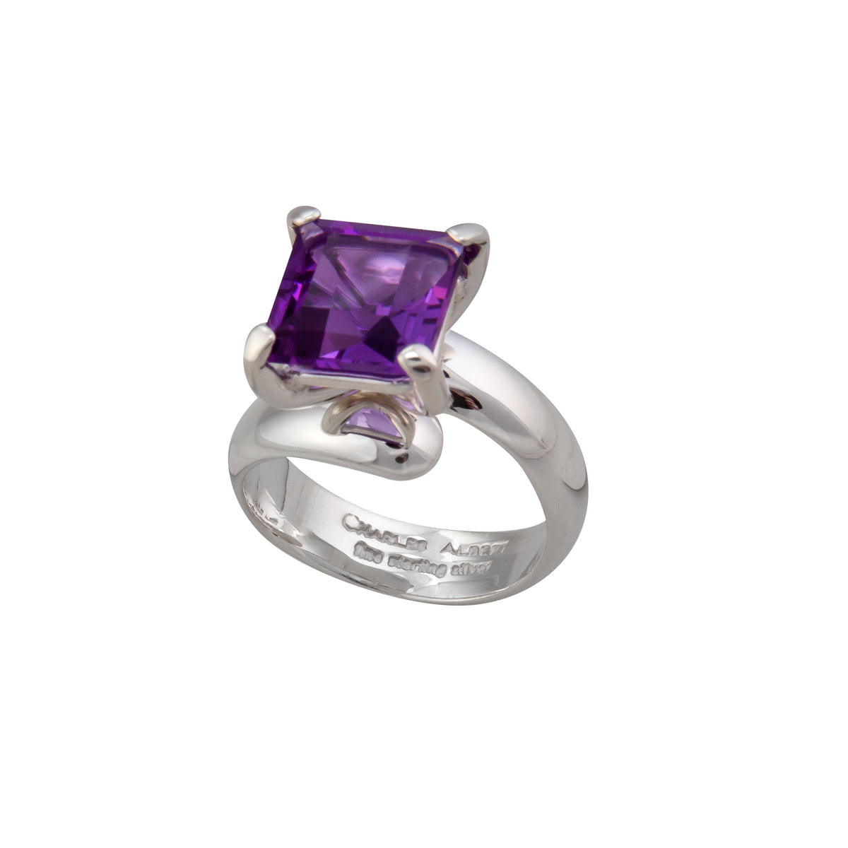 Sterling Silver Amethyst Prong Set Adjustable Ring | Charles Albert Jewelry