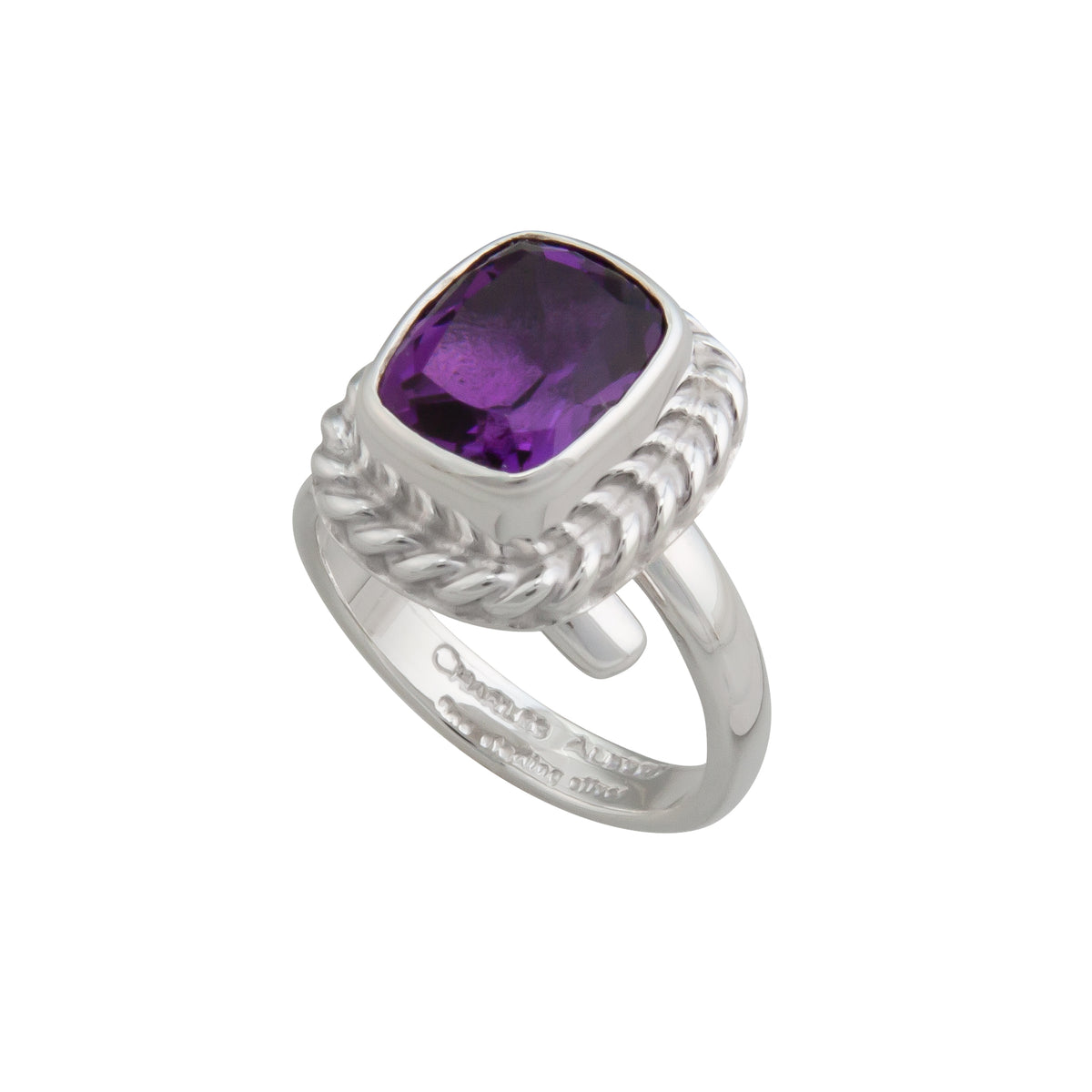 Sterling Silver Amethyst Rope Adjustable Ring | Charles Albert Jewelry