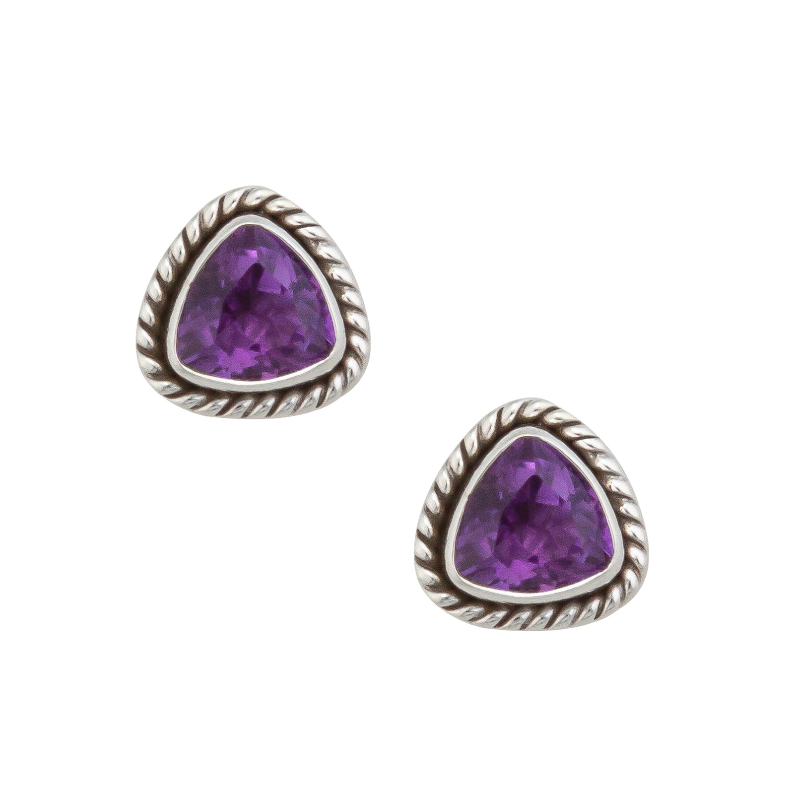 Sterling Silver Amethyst Trillion Rope Post Earrings | Charles Albert Jewelry