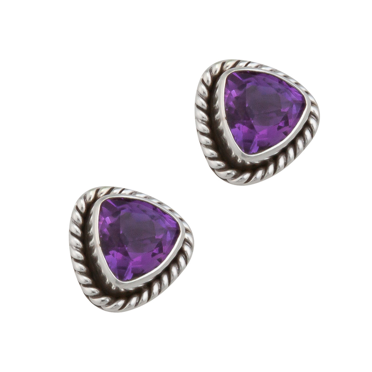 Sterling Silver Amethyst Trillion Rope Post Earrings | Charles Albert Jewelry